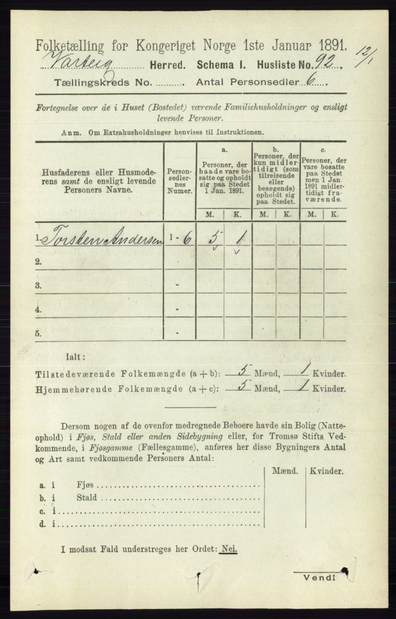 RA, 1891 census for 0114 Varteig, 1891, p. 577