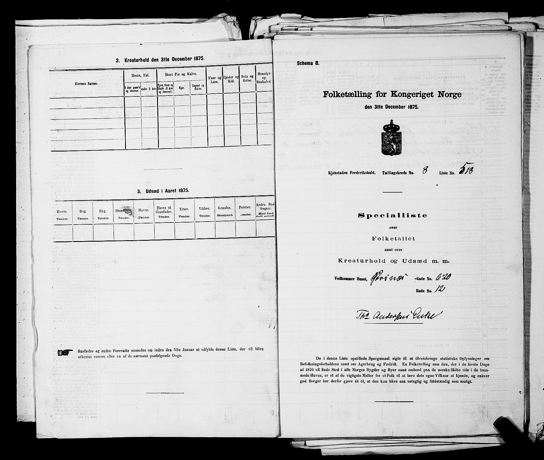 RA, 1875 census for 0101P Fredrikshald, 1875, p. 1277