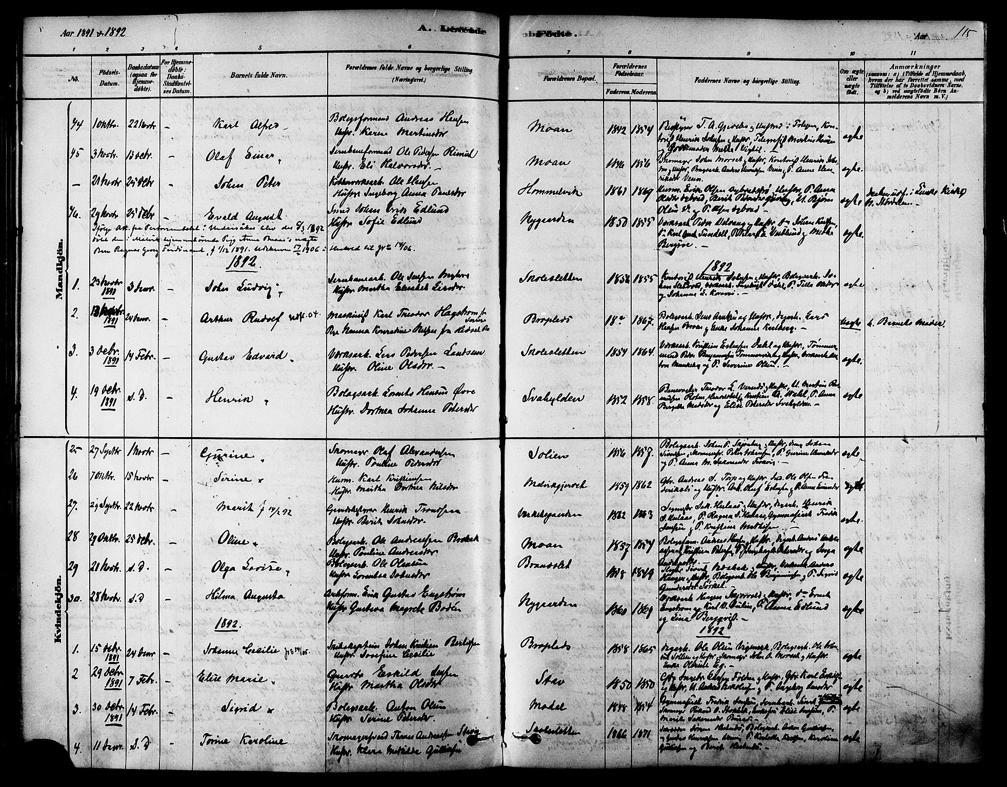 Ministerialprotokoller, klokkerbøker og fødselsregistre - Sør-Trøndelag, SAT/A-1456/616/L0410: Parish register (official) no. 616A07, 1878-1893, p. 115