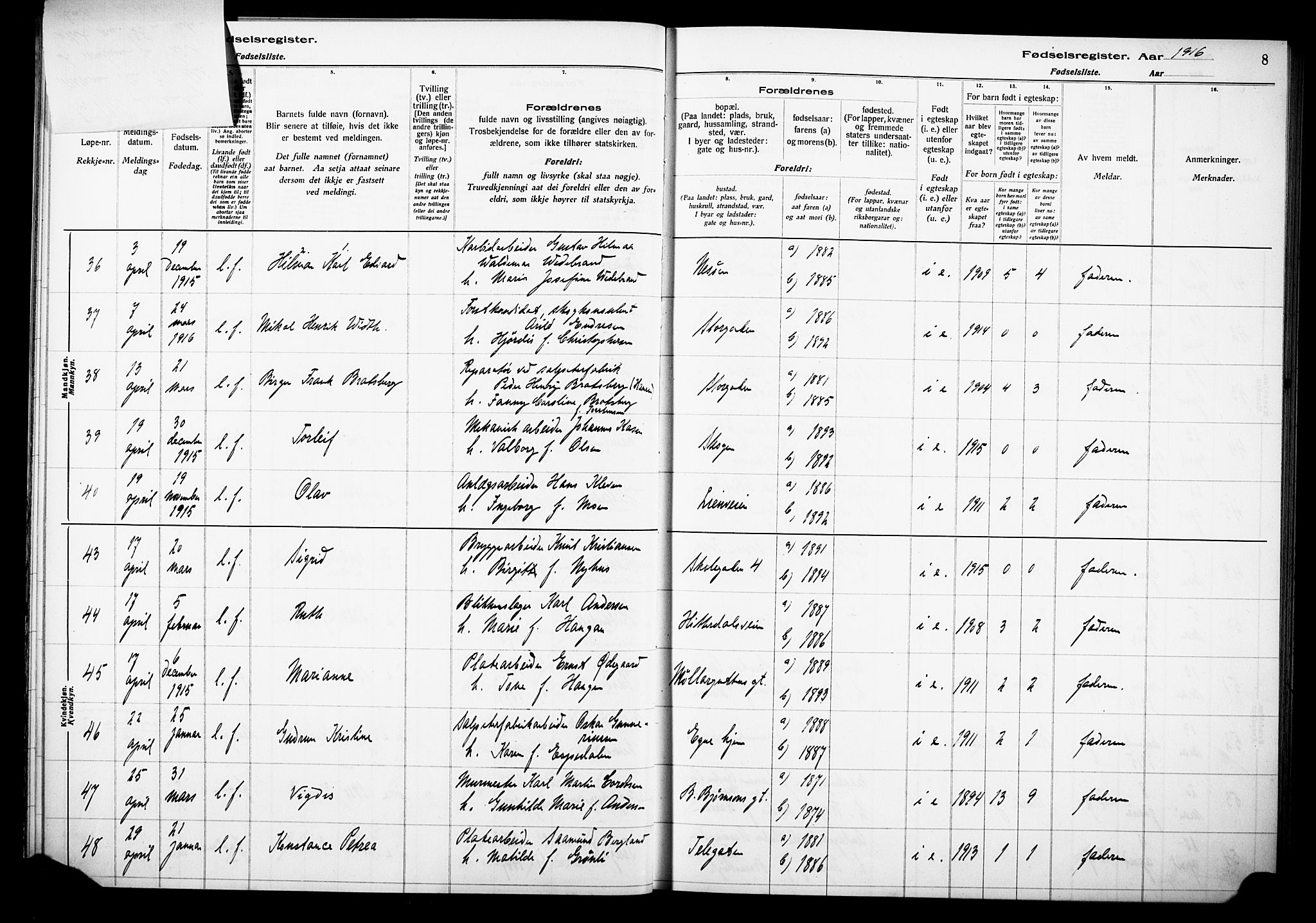 Notodden kirkebøker, AV/SAKO-A-290/J/Ja/L0001: Birth register no. 1, 1916-1924, p. 8