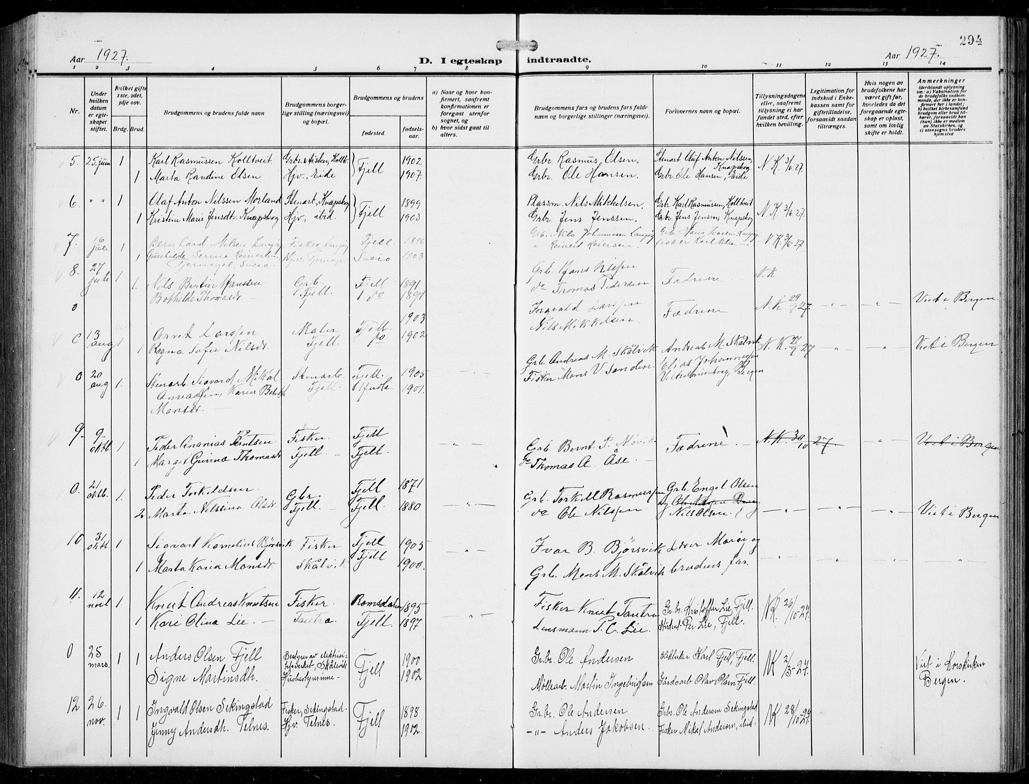 Fjell sokneprestembete, AV/SAB-A-75301/H/Hab: Parish register (copy) no. A  6, 1918-1936, p. 294