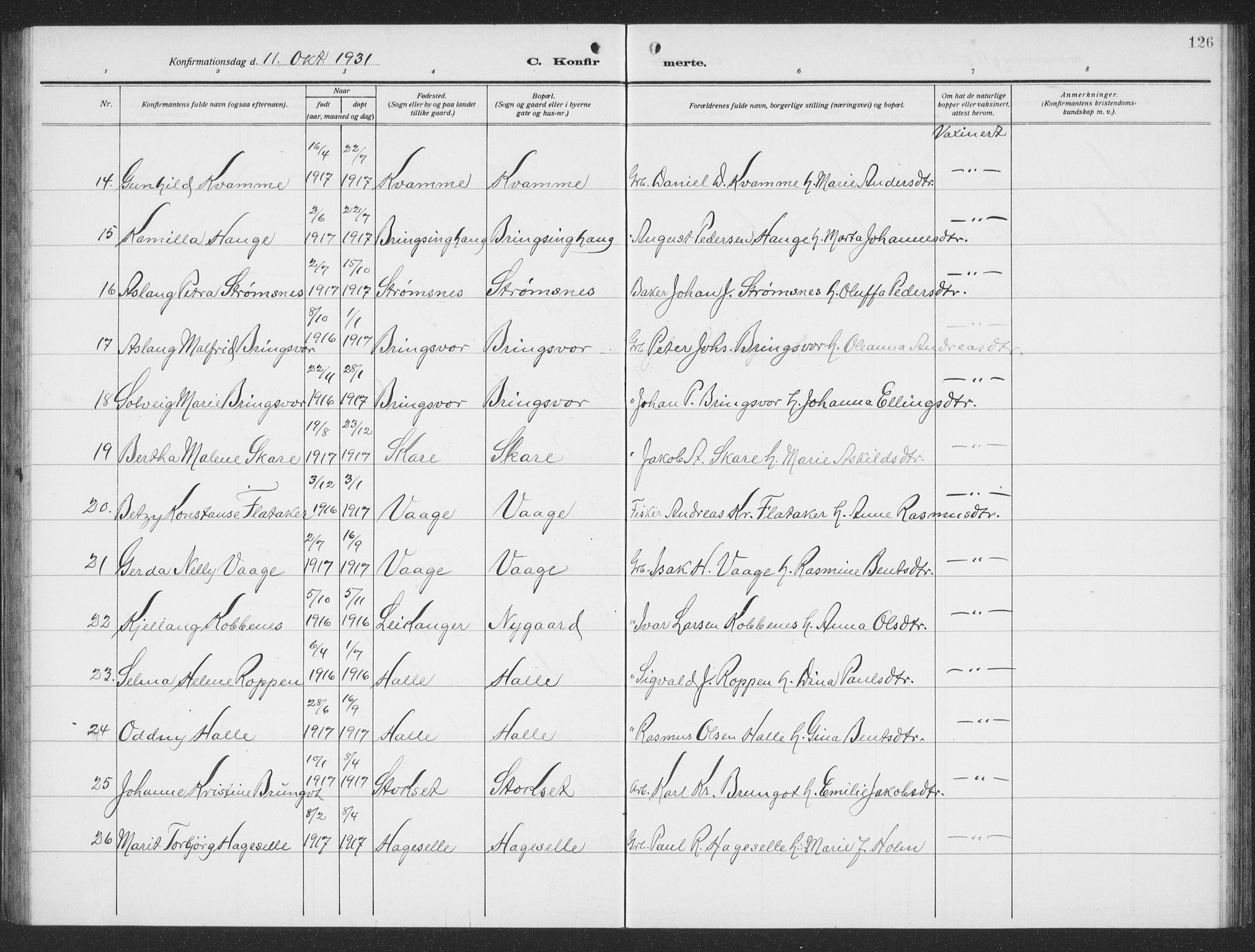 Ministerialprotokoller, klokkerbøker og fødselsregistre - Møre og Romsdal, AV/SAT-A-1454/503/L0051: Parish register (copy) no. 503C06, 1923-1938, p. 126