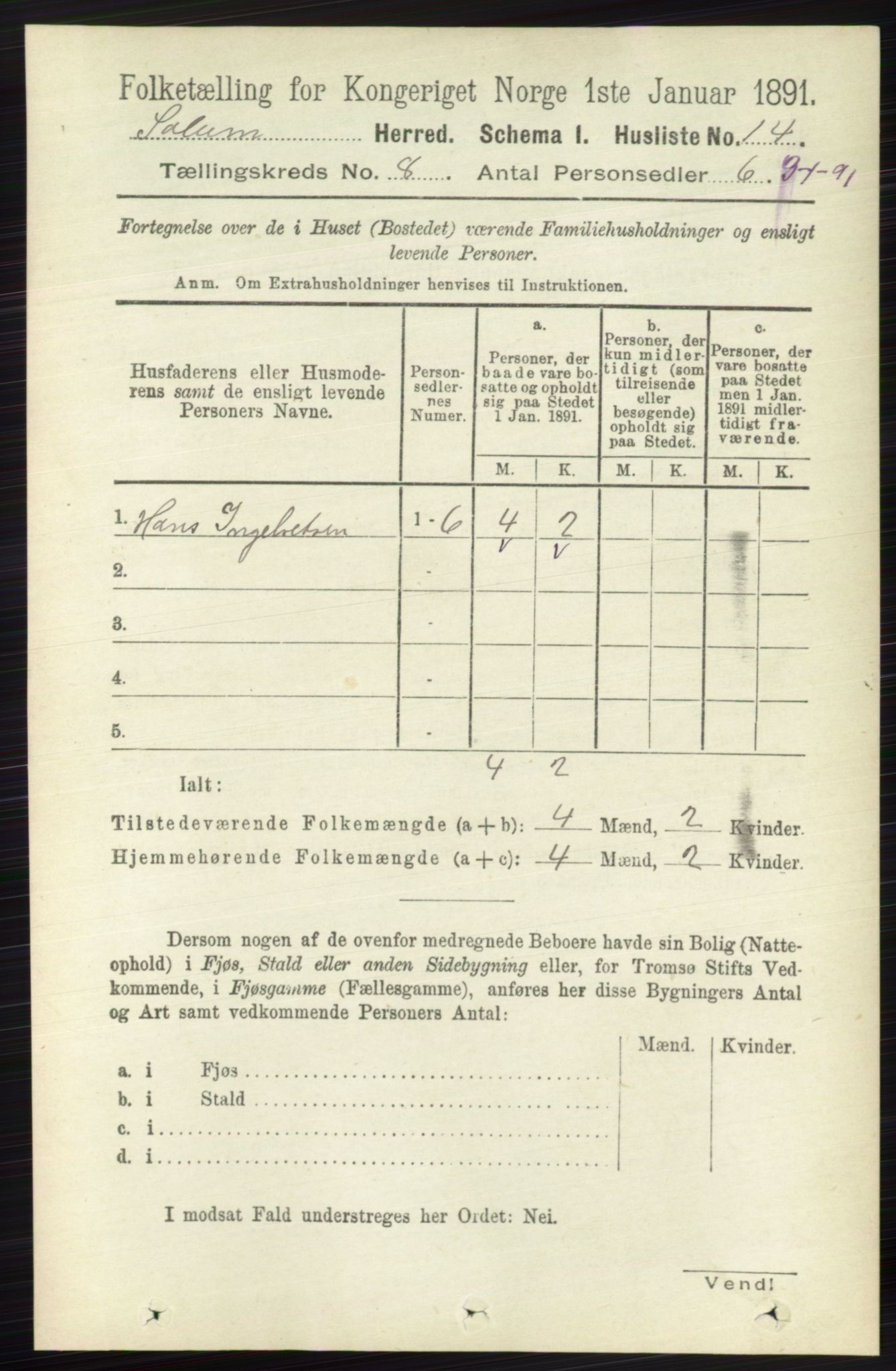 RA, 1891 census for 0818 Solum, 1891, p. 4041