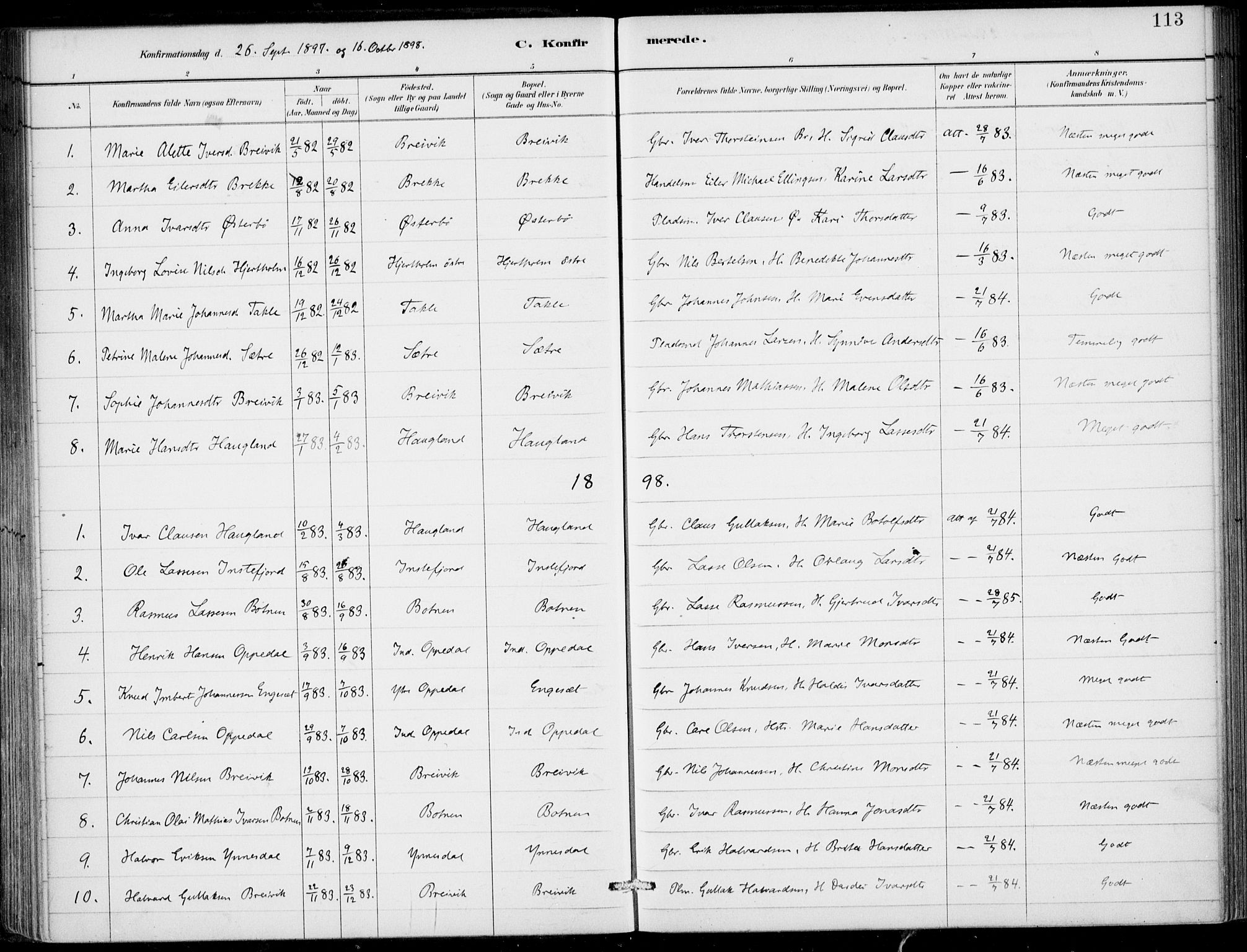 Gulen sokneprestembete, AV/SAB-A-80201/H/Haa/Haac/L0002: Parish register (official) no. C  2, 1882-1914, p. 113