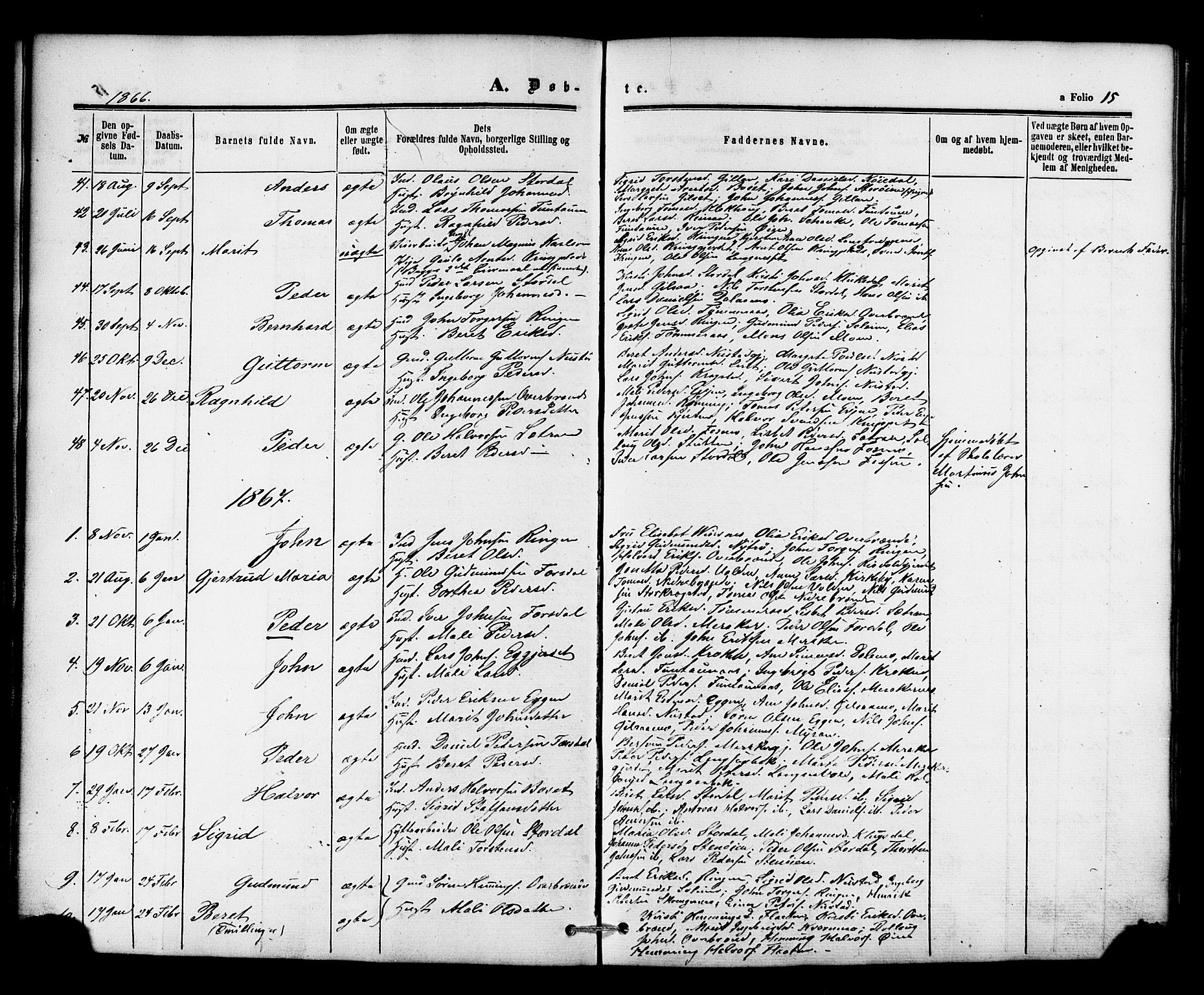 Ministerialprotokoller, klokkerbøker og fødselsregistre - Nord-Trøndelag, SAT/A-1458/706/L0041: Parish register (official) no. 706A02, 1862-1877, p. 15