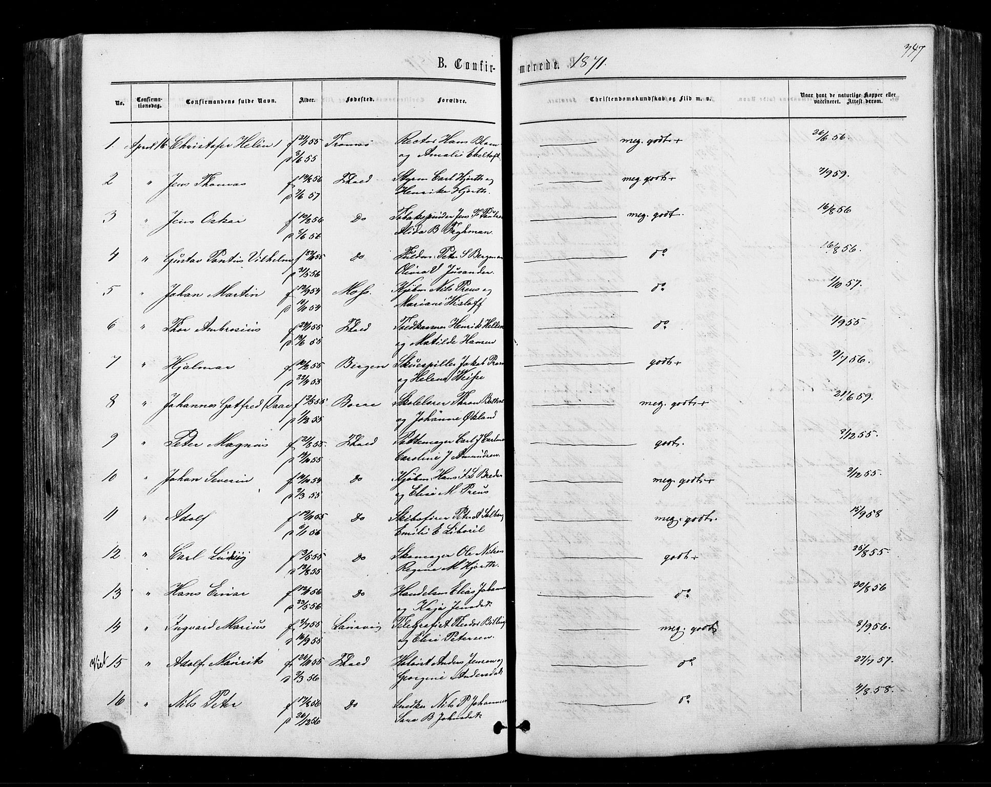 Halden prestekontor Kirkebøker, SAO/A-10909/F/Fa/L0009: Parish register (official) no. I 9, 1866-1877, p. 347