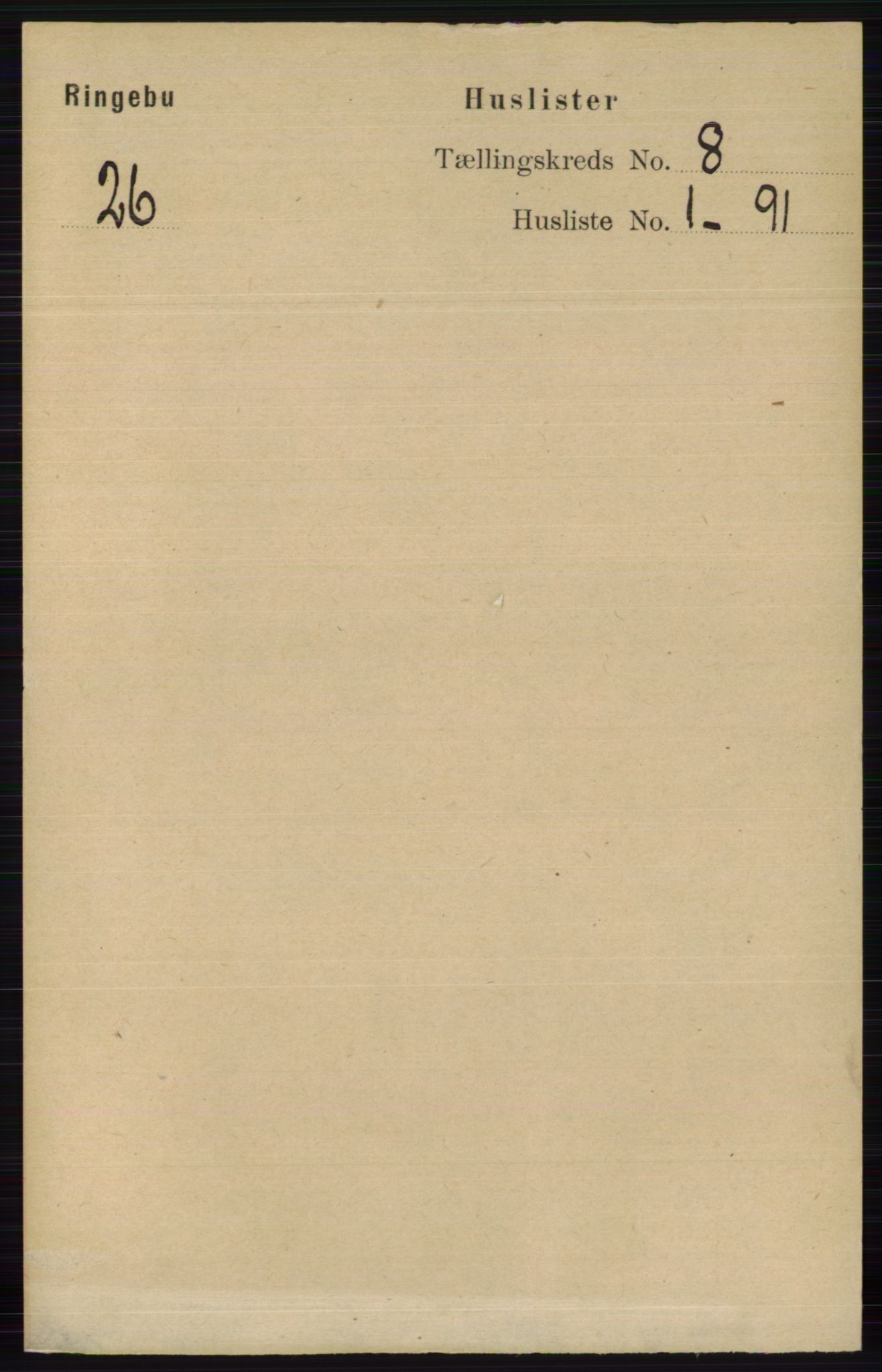 RA, 1891 census for 0520 Ringebu, 1891, p. 3580