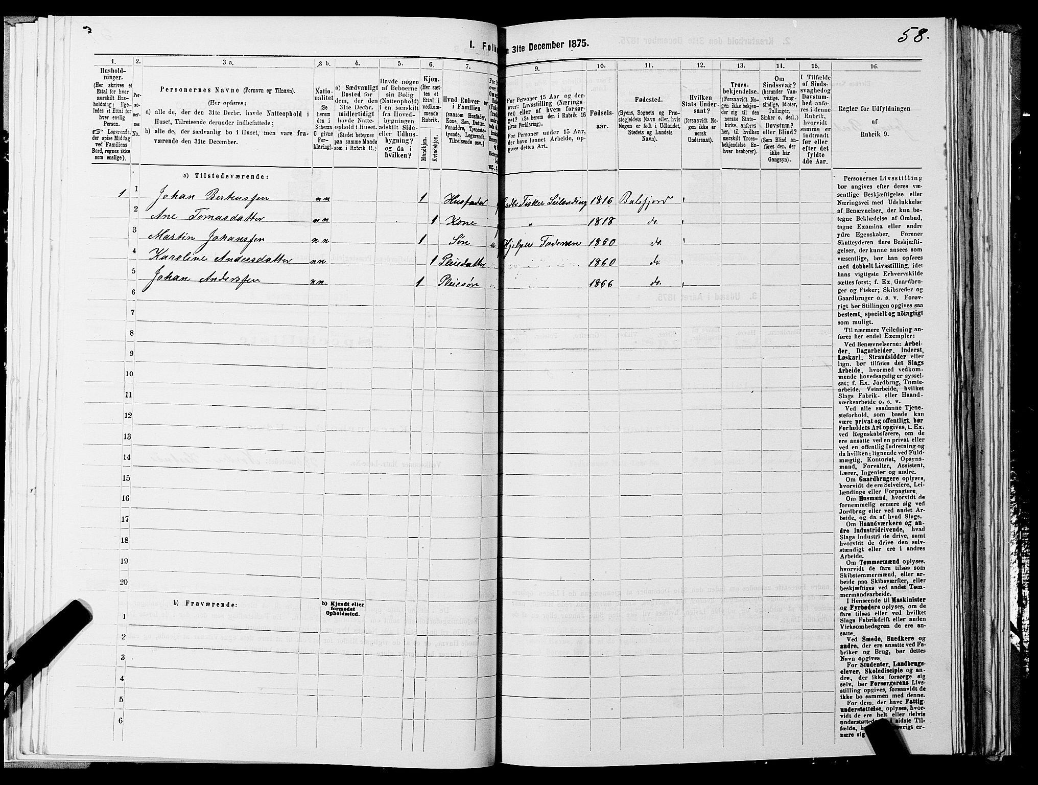 SATØ, 1875 census for 1933P Balsfjord, 1875, p. 1058