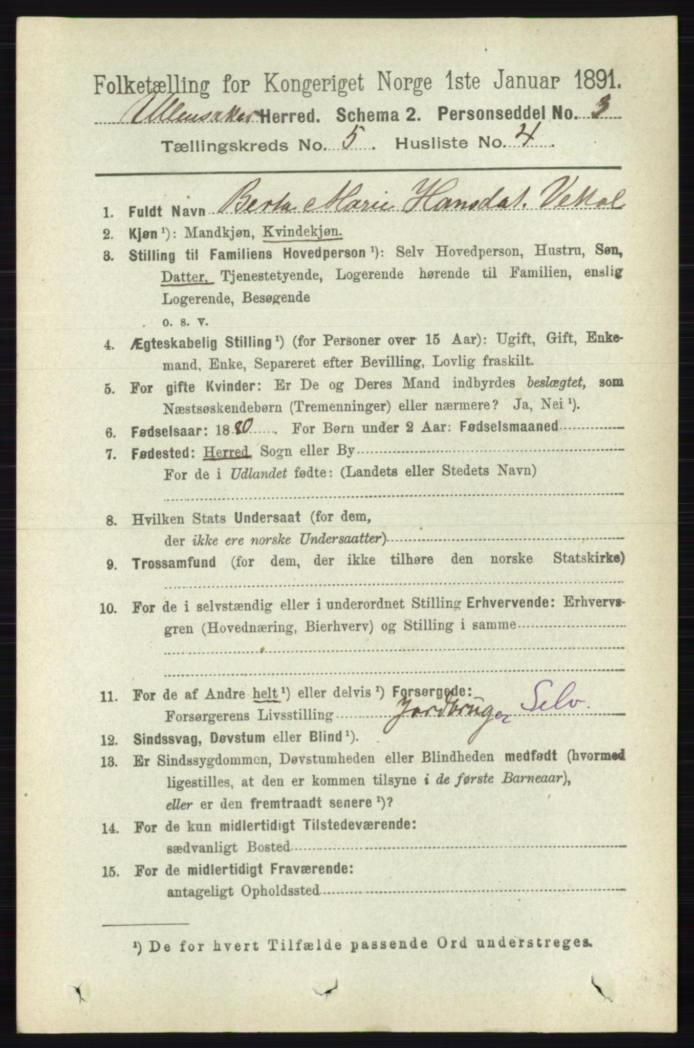 RA, 1891 census for 0235 Ullensaker, 1891, p. 2113