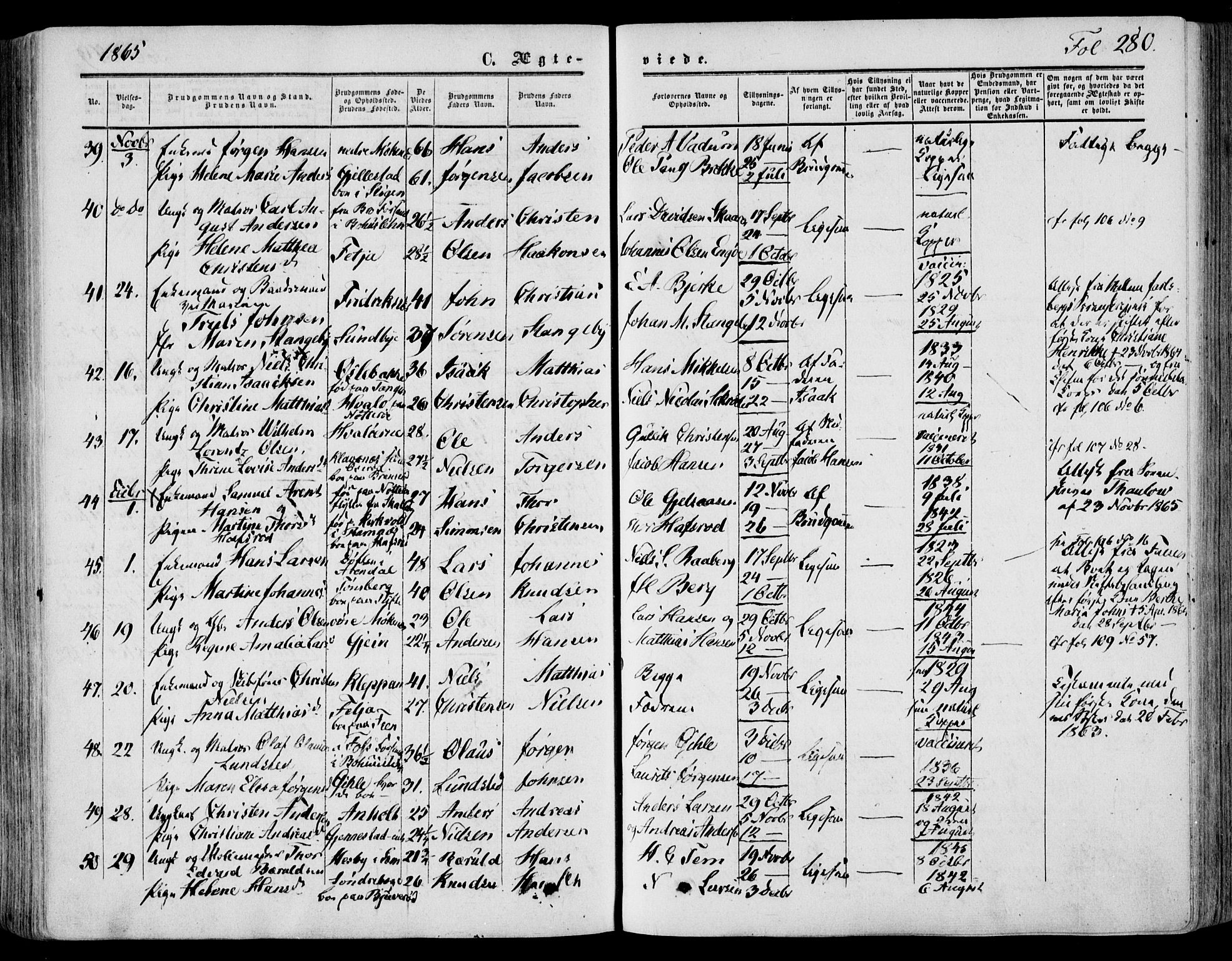 Stokke kirkebøker, SAKO/A-320/F/Fa/L0008: Parish register (official) no. I 8, 1858-1871, p. 280