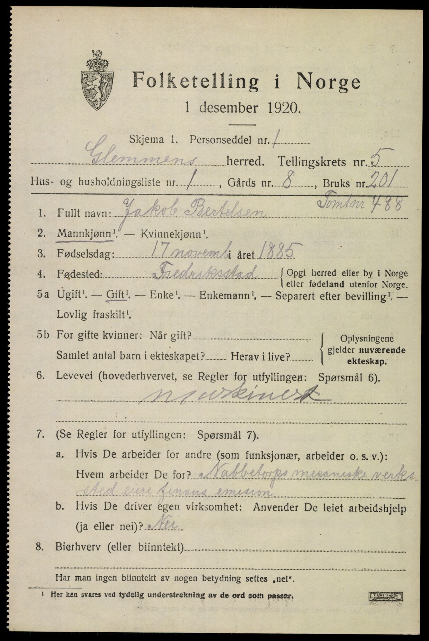 SAO, 1920 census for Glemmen, 1920, p. 16717