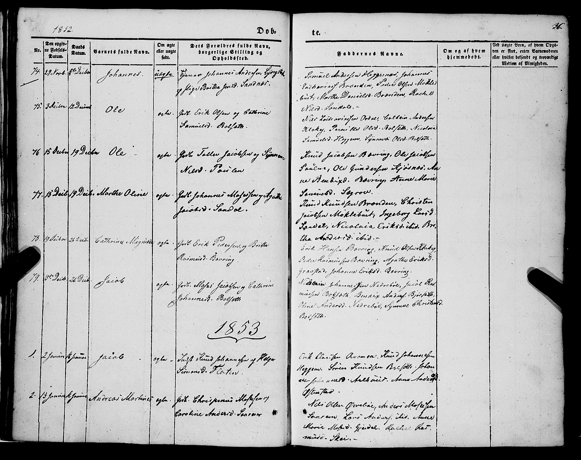 Jølster sokneprestembete, SAB/A-80701/H/Haa/Haaa/L0010: Parish register (official) no. A 10, 1847-1865, p. 36