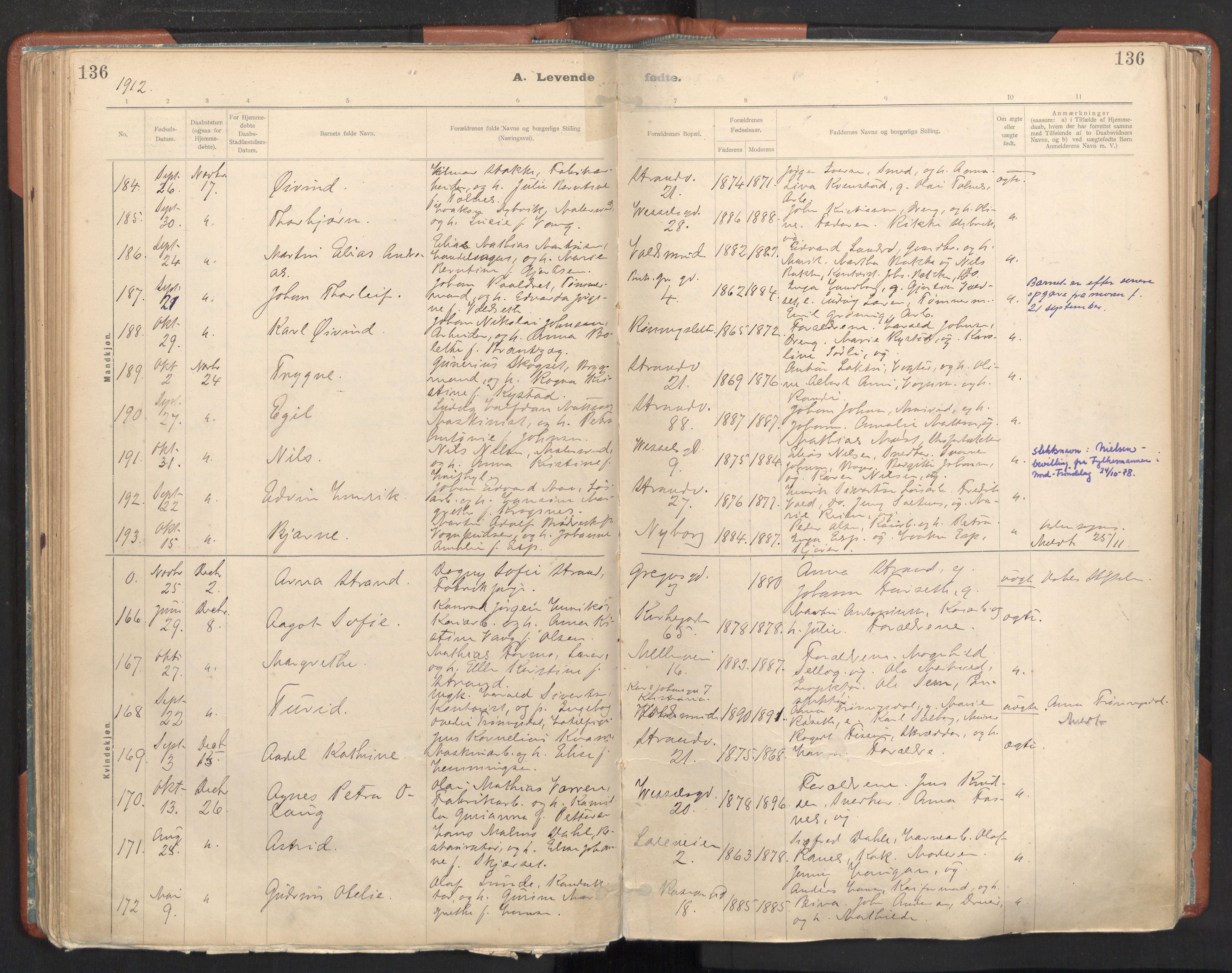 Ministerialprotokoller, klokkerbøker og fødselsregistre - Sør-Trøndelag, AV/SAT-A-1456/605/L0243: Parish register (official) no. 605A05, 1908-1923, p. 136