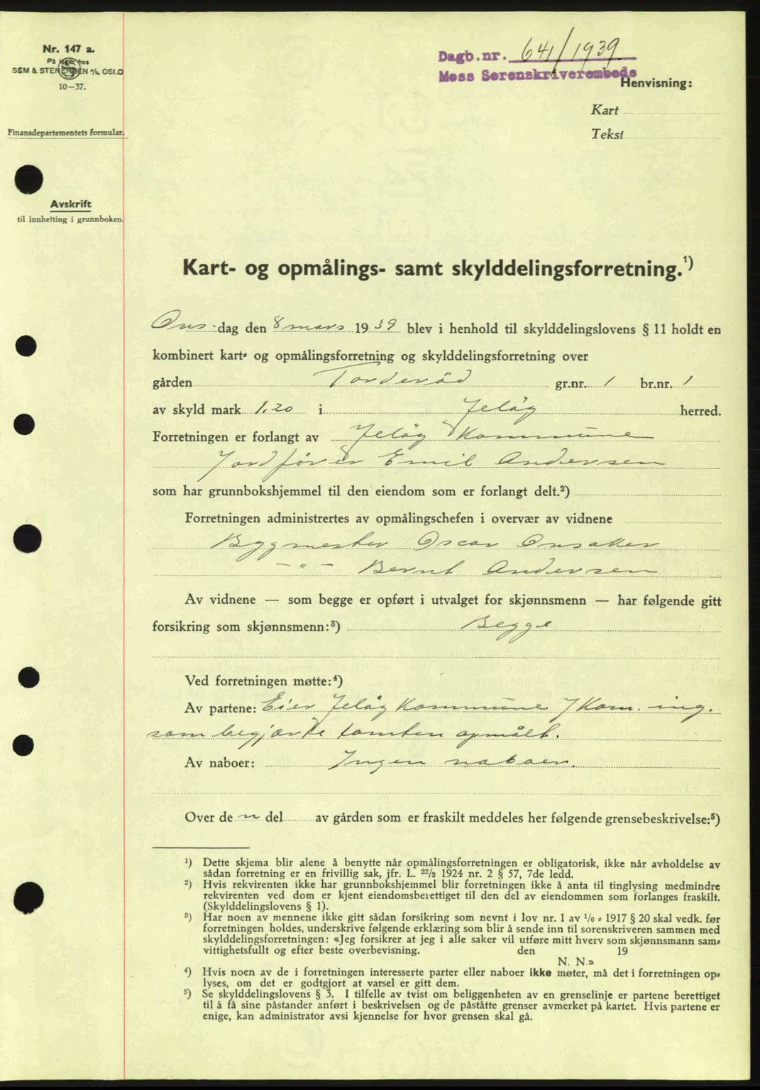 Moss sorenskriveri, SAO/A-10168: Mortgage book no. A5, 1938-1939, Diary no: : 641/1939
