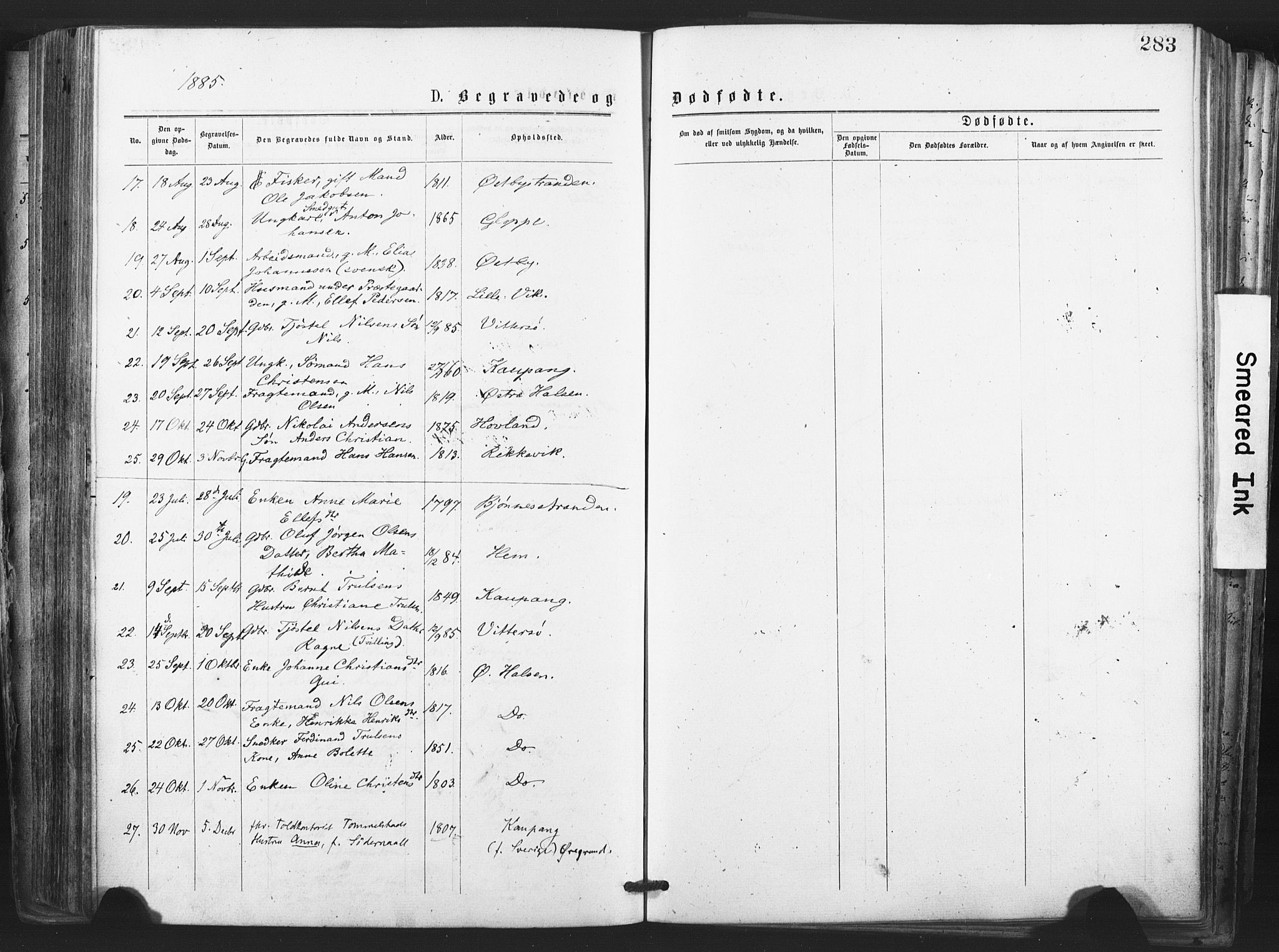 Tjølling kirkebøker, SAKO/A-60/F/Fa/L0008: Parish register (official) no. 8, 1877-1886, p. 283