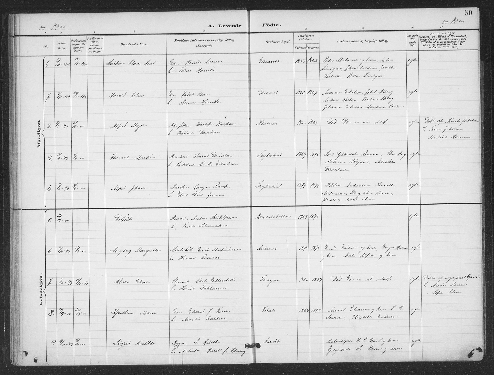 Ministerialprotokoller, klokkerbøker og fødselsregistre - Nordland, AV/SAT-A-1459/866/L0939: Parish register (official) no. 866A02, 1894-1906, p. 50