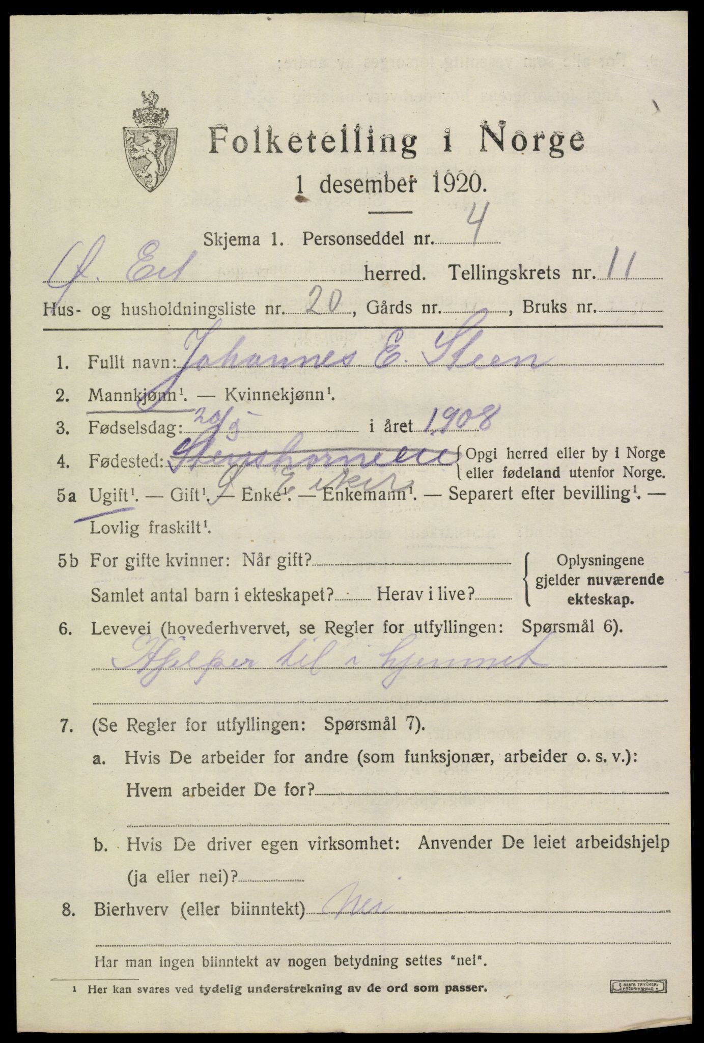 SAKO, 1920 census for Øvre Eiker, 1920, p. 17534