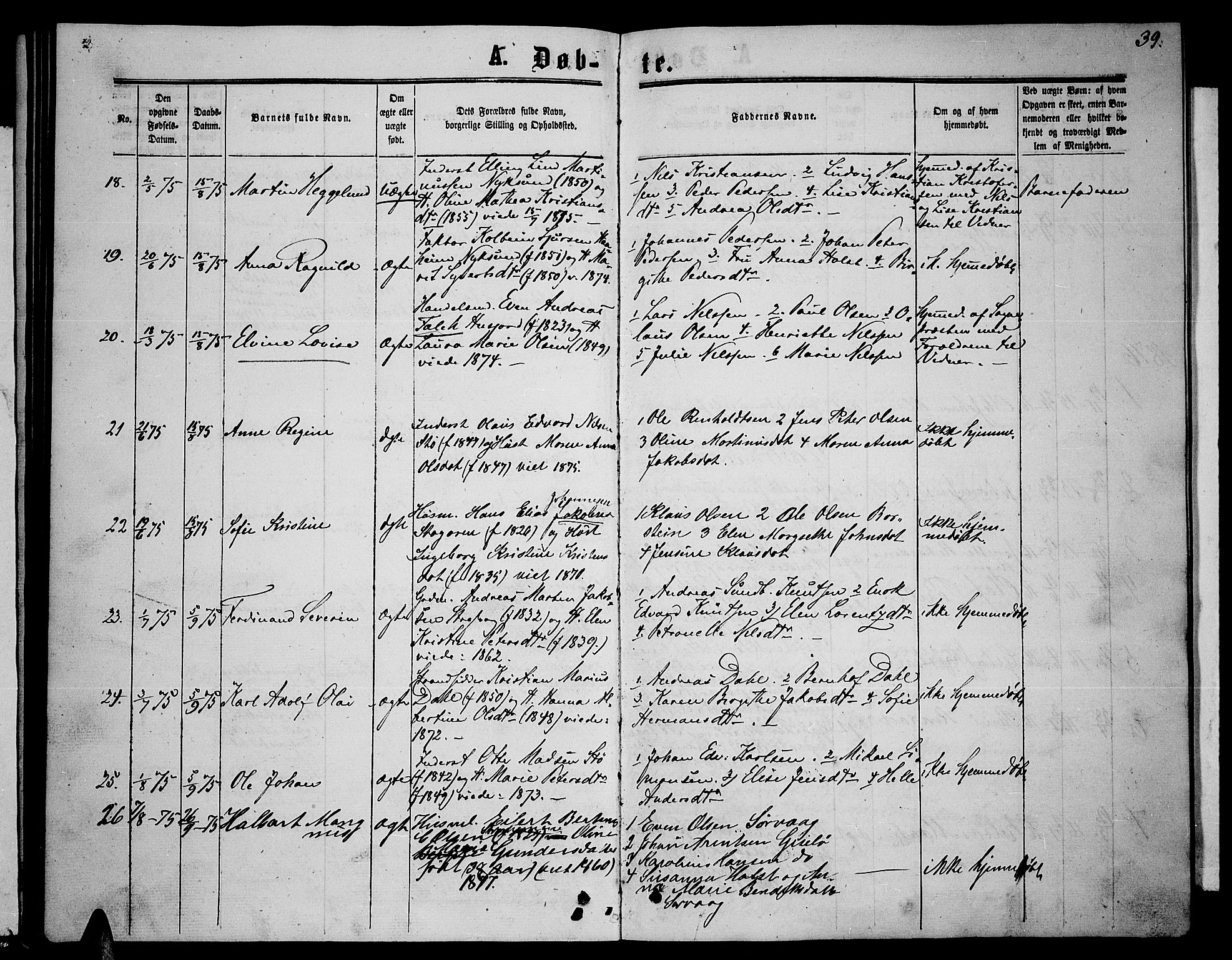 Ministerialprotokoller, klokkerbøker og fødselsregistre - Nordland, AV/SAT-A-1459/894/L1358: Parish register (copy) no. 894C01, 1864-1877, p. 39