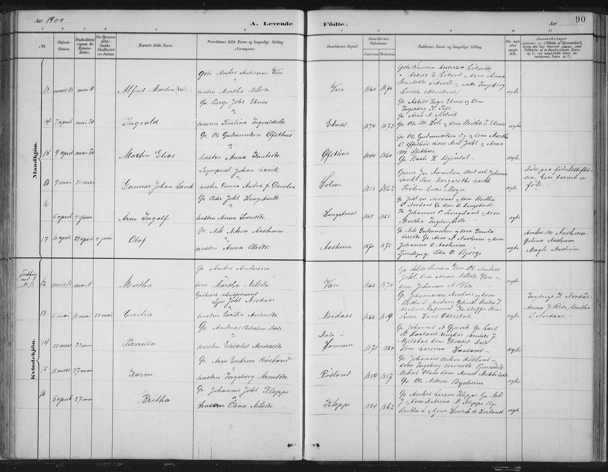 Hosanger sokneprestembete, SAB/A-75801/H/Hab: Parish register (copy) no. A 3 I, 1882-1903, p. 90