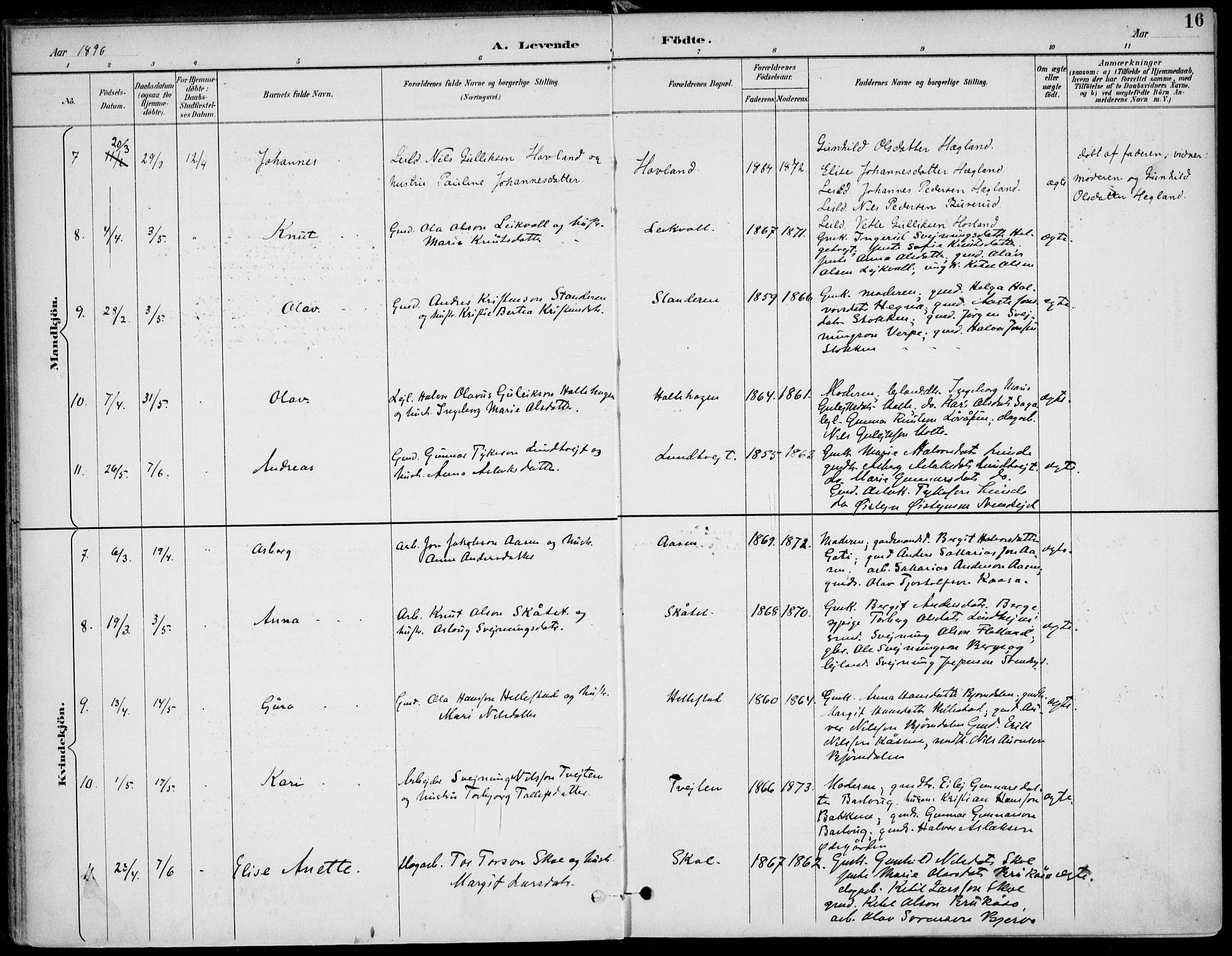 Lunde kirkebøker, AV/SAKO-A-282/F/Fa/L0003: Parish register (official) no. I 3, 1893-1902, p. 16