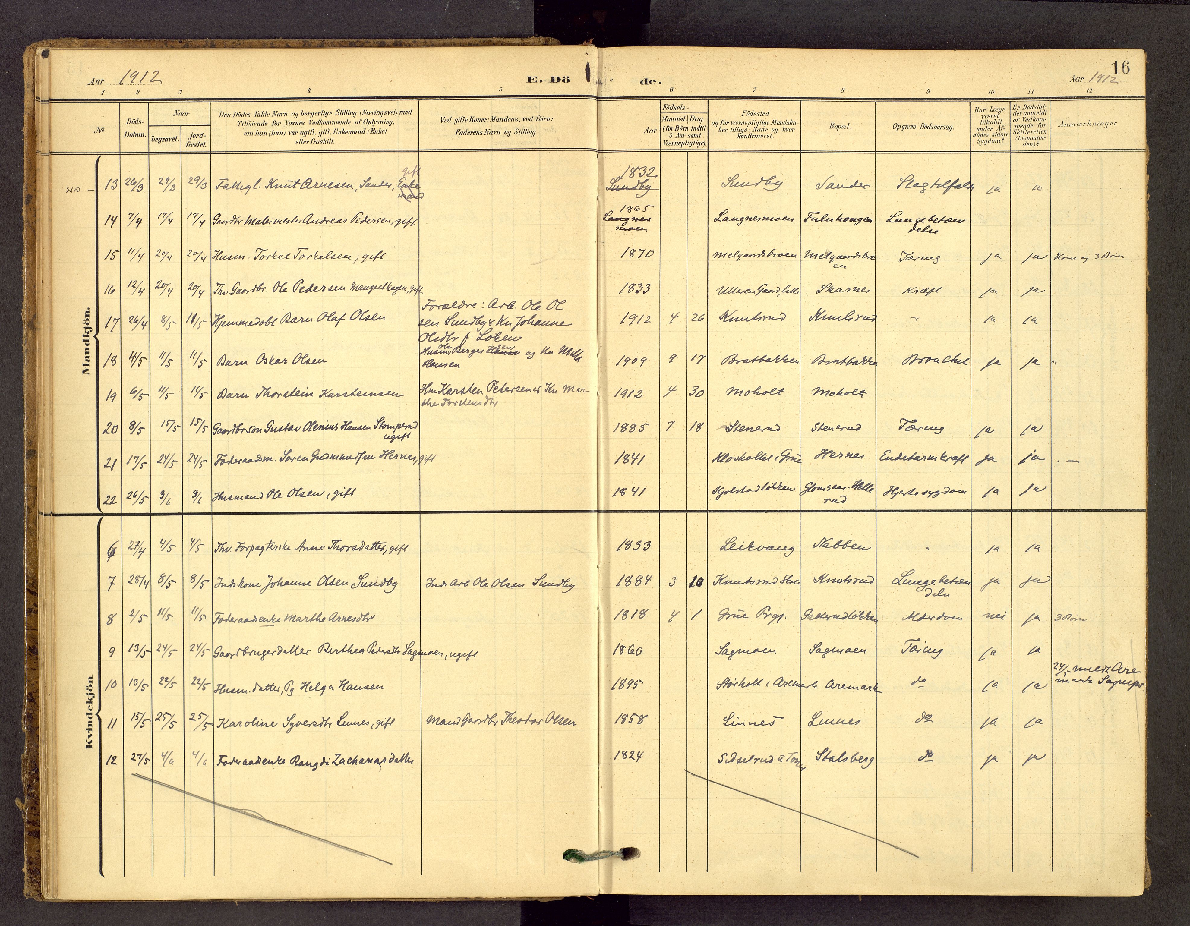 Sør-Odal prestekontor, AV/SAH-PREST-030/H/Ha/Haa/L0010: Parish register (official) no. 10, 1907-1968, p. 16