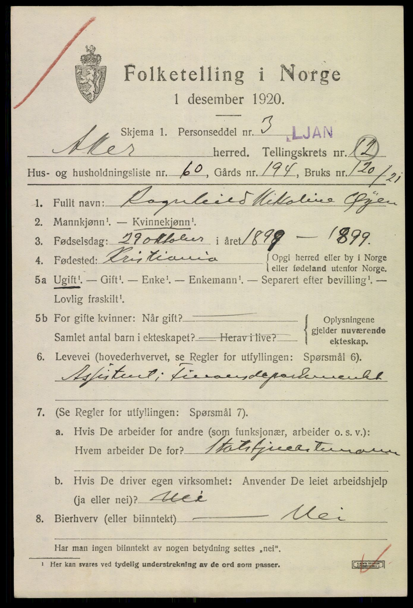 SAO, 1920 census for Aker, 1920, p. 74518