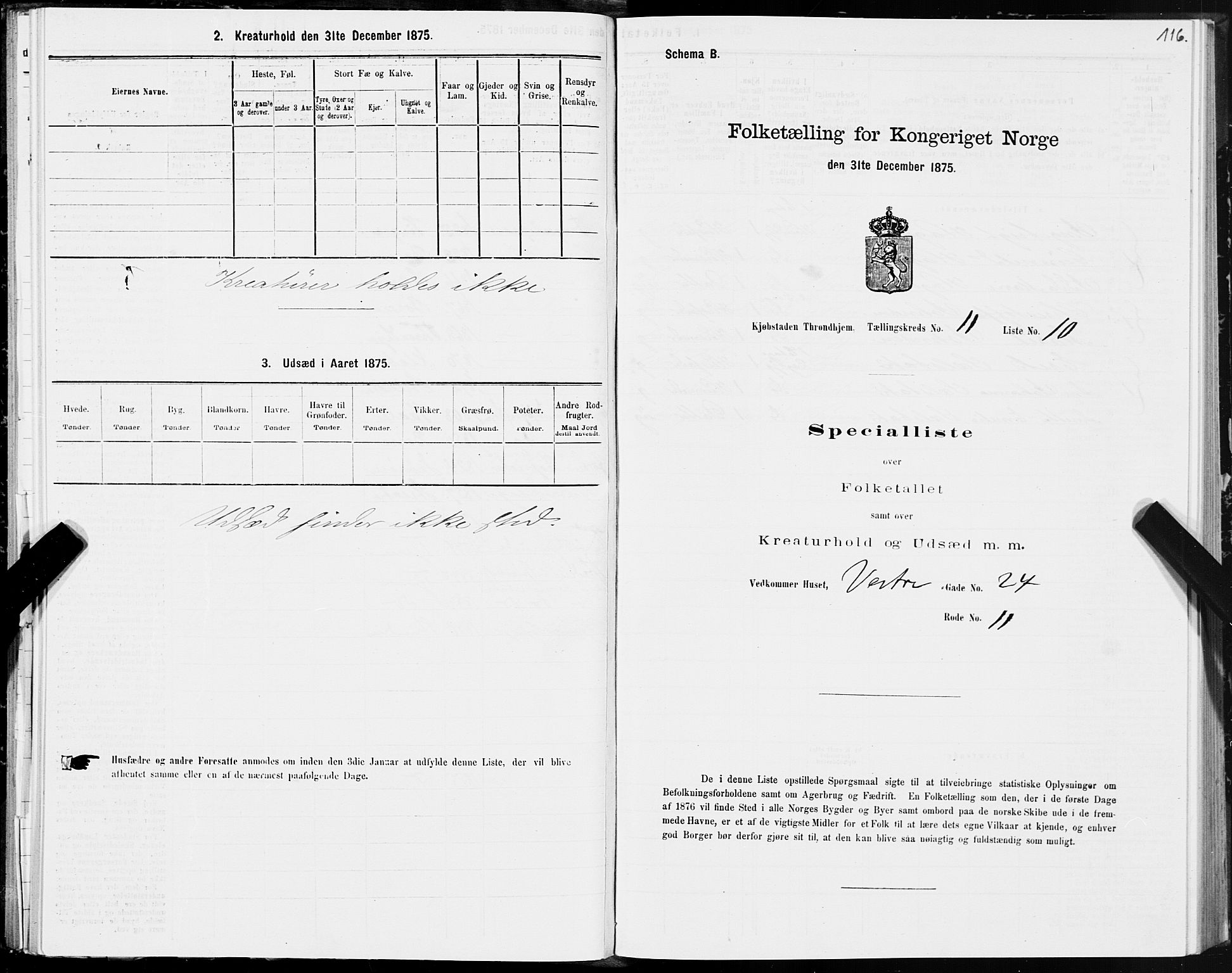 SAT, 1875 census for 1601 Trondheim, 1875, p. 6116