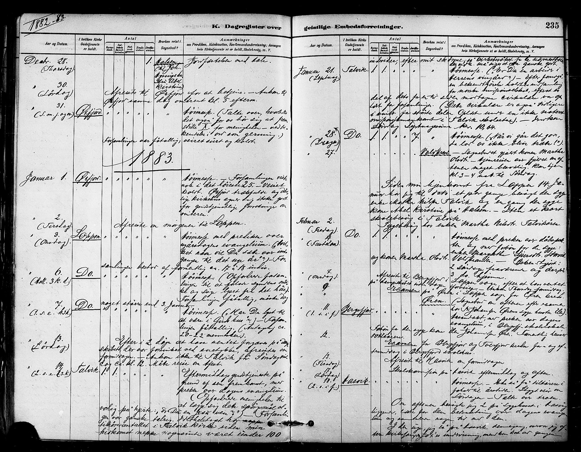 Talvik sokneprestkontor, SATØ/S-1337/H/Ha/L0012kirke: Parish register (official) no. 12, 1878-1886, p. 235