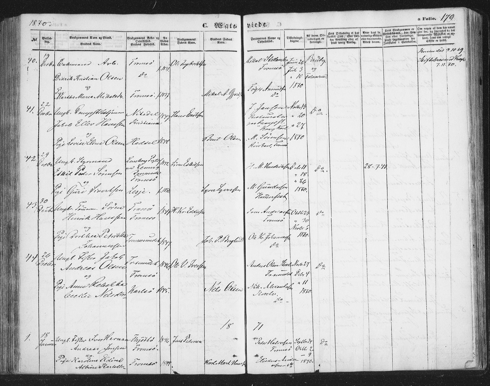 Tromsø sokneprestkontor/stiftsprosti/domprosti, SATØ/S-1343/G/Ga/L0012kirke: Parish register (official) no. 12, 1865-1871, p. 179