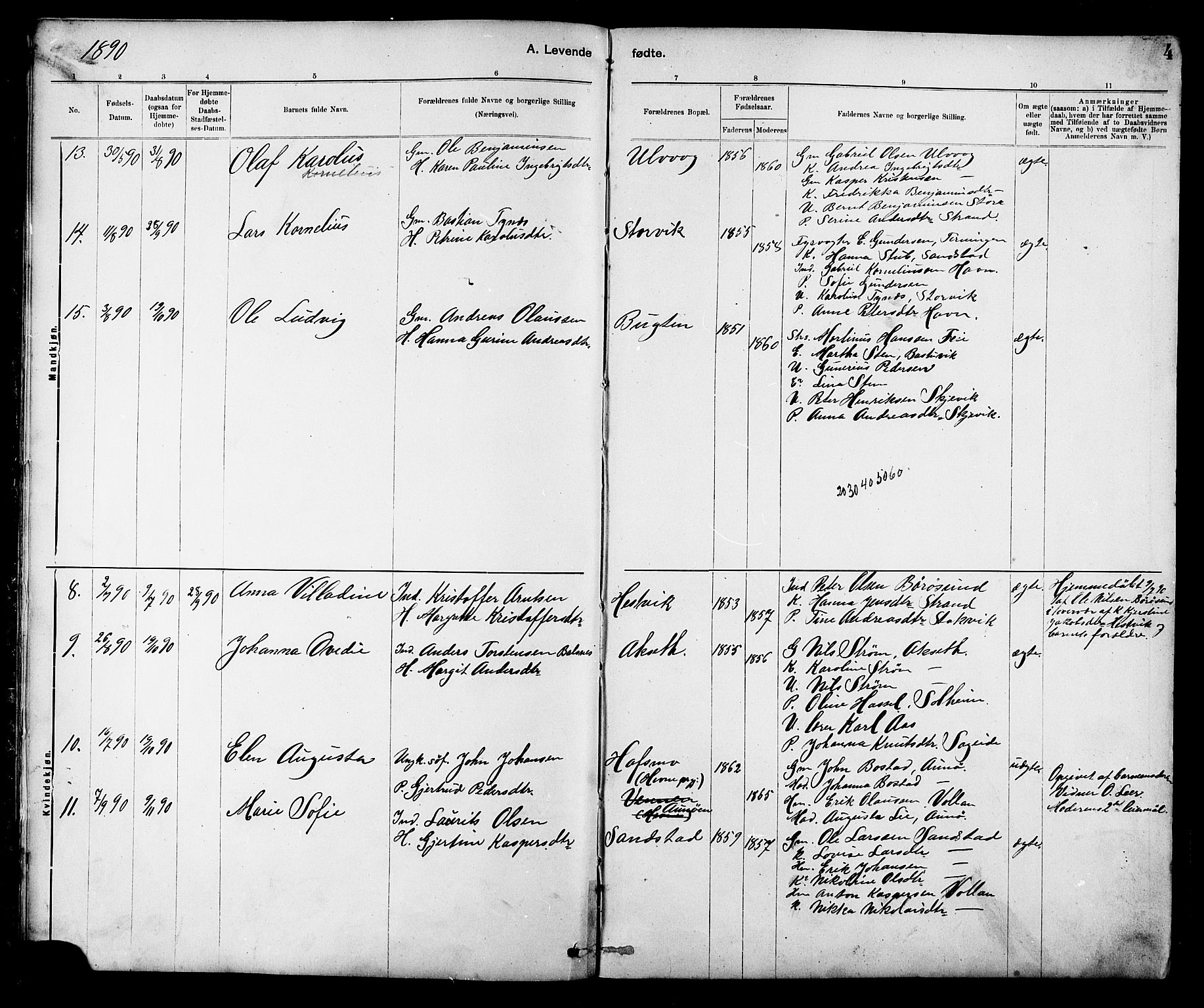 Ministerialprotokoller, klokkerbøker og fødselsregistre - Sør-Trøndelag, AV/SAT-A-1456/639/L0573: Parish register (copy) no. 639C01, 1890-1905, p. 4