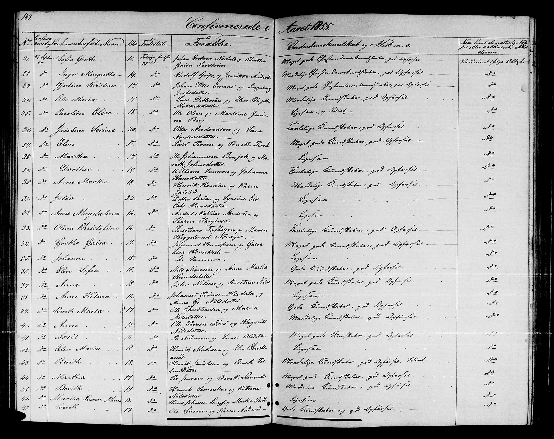 Talvik sokneprestkontor, SATØ/S-1337/H/Hb/L0001klokker: Parish register (copy) no. 1, 1847-1863, p. 143
