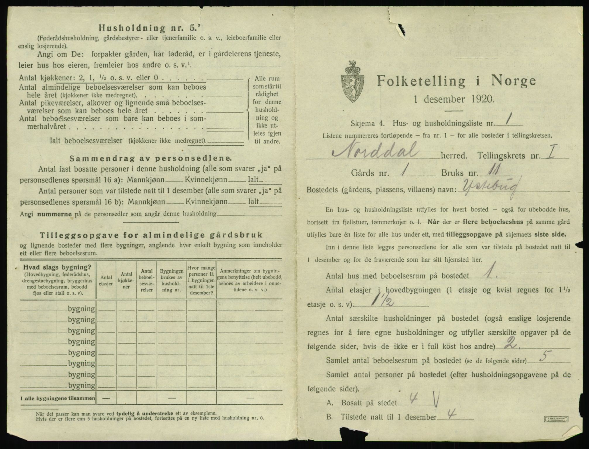 SAT, 1920 census for Norddal, 1920, p. 43