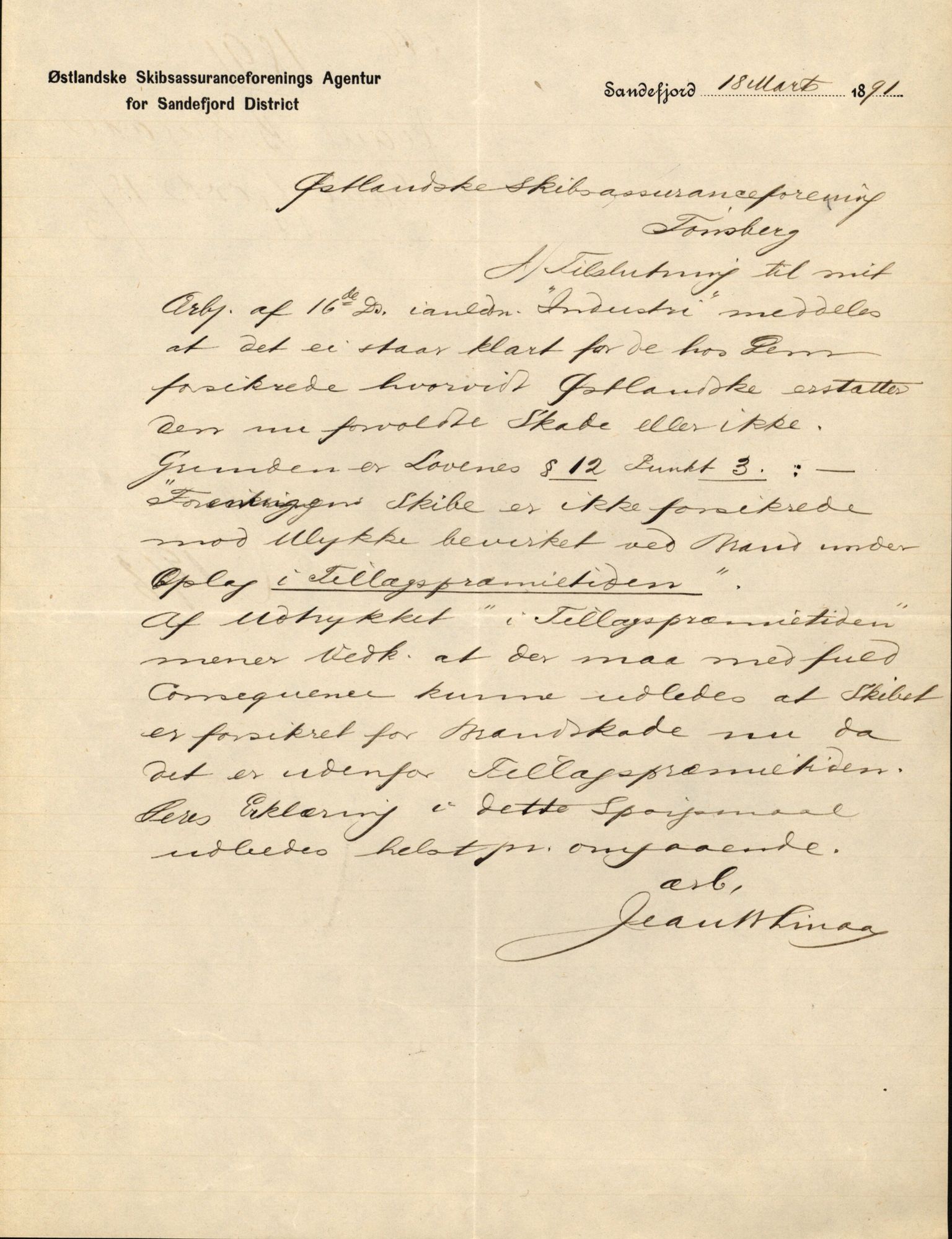 Pa 63 - Østlandske skibsassuranceforening, VEMU/A-1079/G/Ga/L0027/0012: Havaridokumenter / Hans Nielsen Hauge, Verena, Guldfaxe, India, Industri, 1891, p. 28