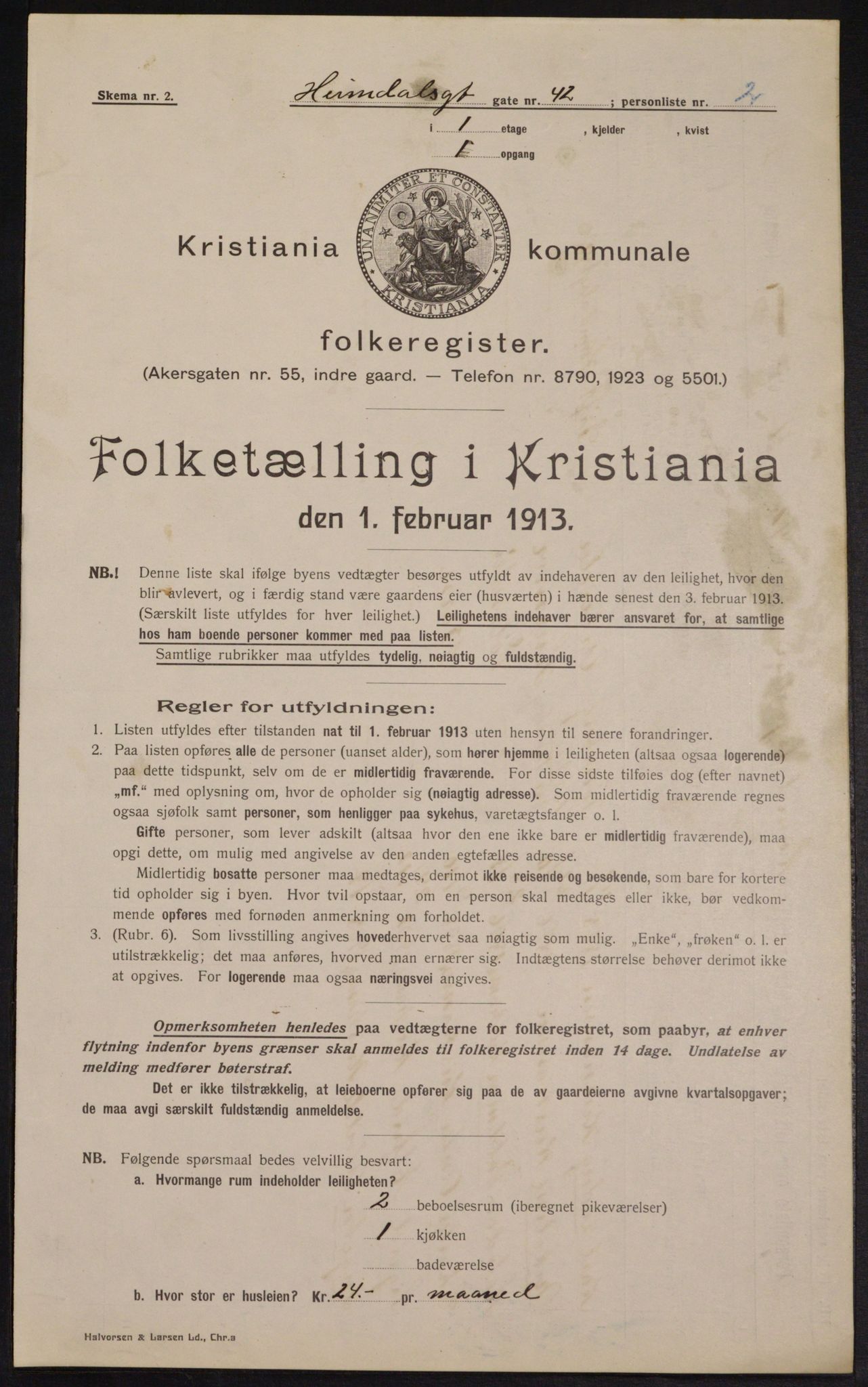 OBA, Municipal Census 1913 for Kristiania, 1913, p. 37510