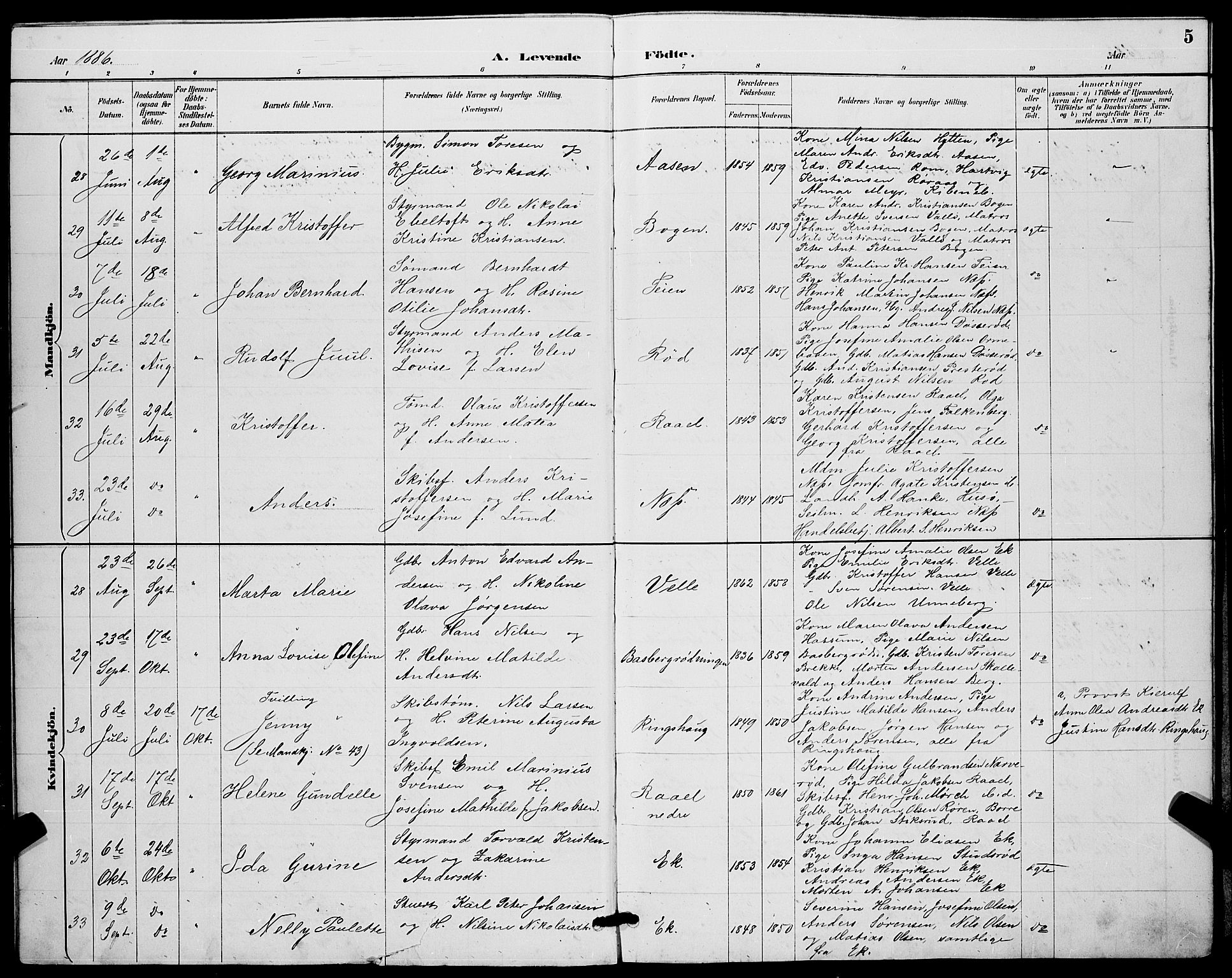 Sem kirkebøker, AV/SAKO-A-5/G/Gb/L0002: Parish register (copy) no. II 2, 1886-1899, p. 5