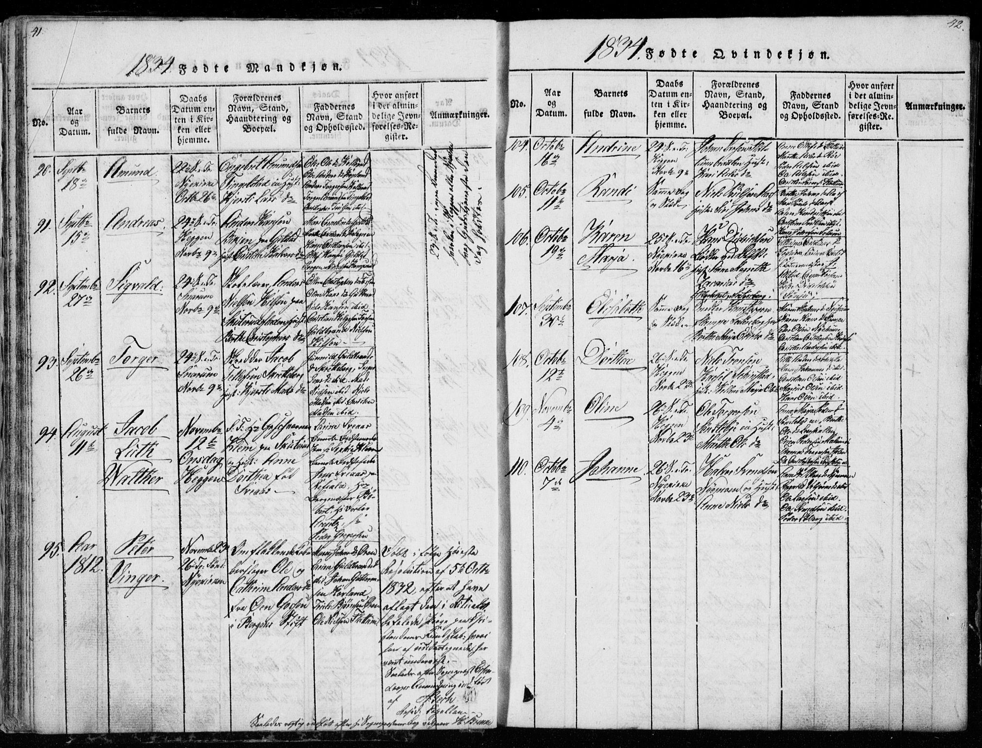 Modum kirkebøker, AV/SAKO-A-234/G/Ga/L0003: Parish register (copy) no. I 3, 1832-1842, p. 41-42