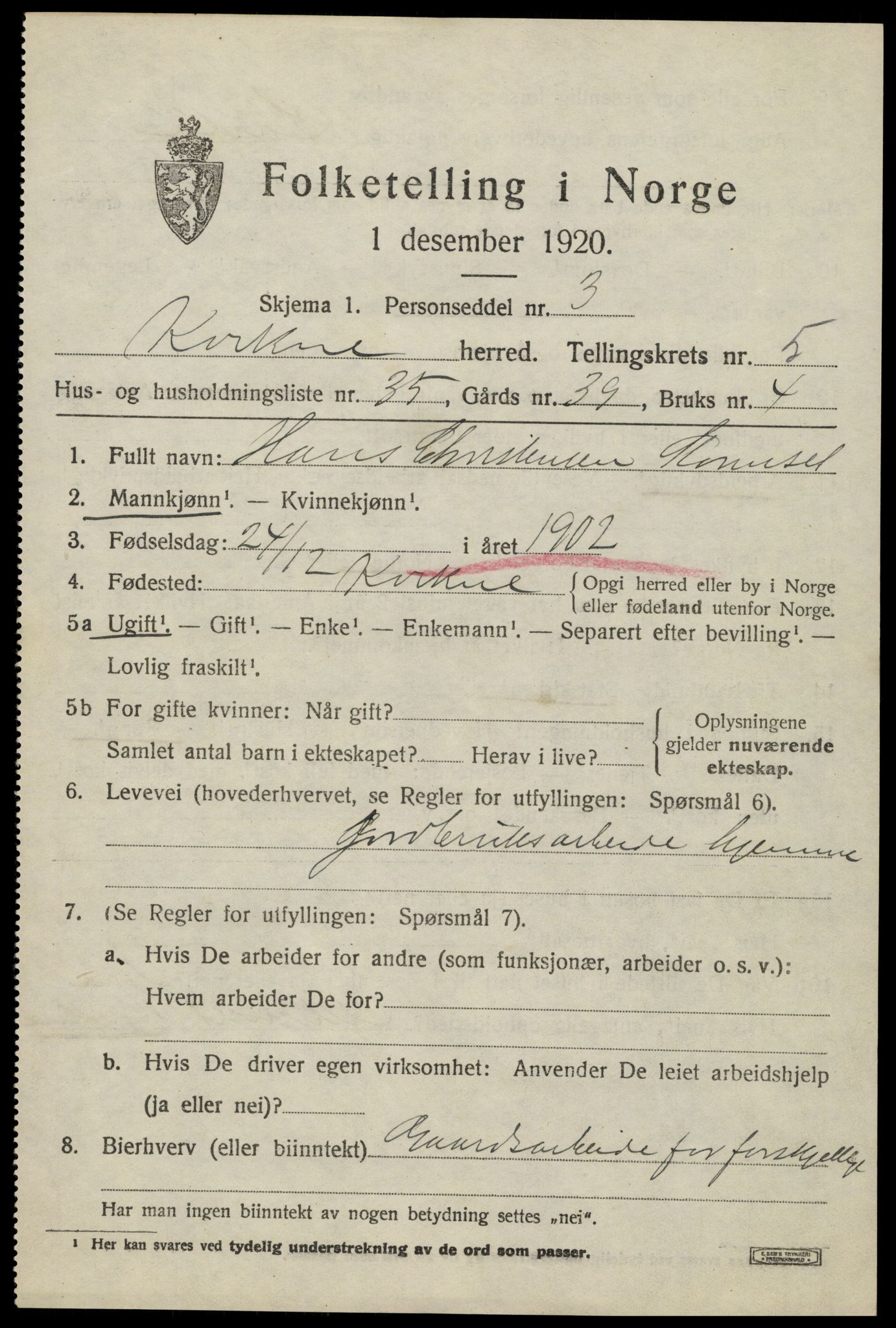 SAH, 1920 census for Kvikne, 1920, p. 2440