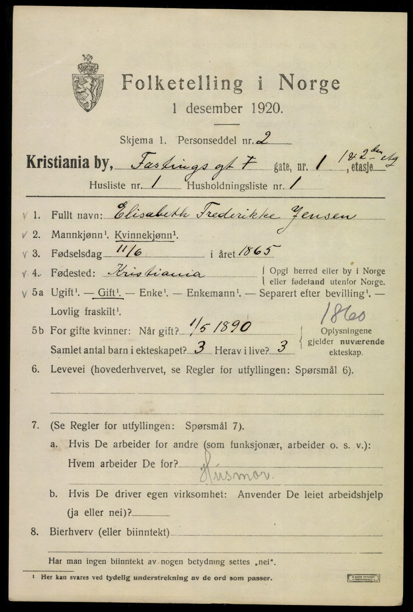 SAO, 1920 census for Kristiania, 1920, p. 226847