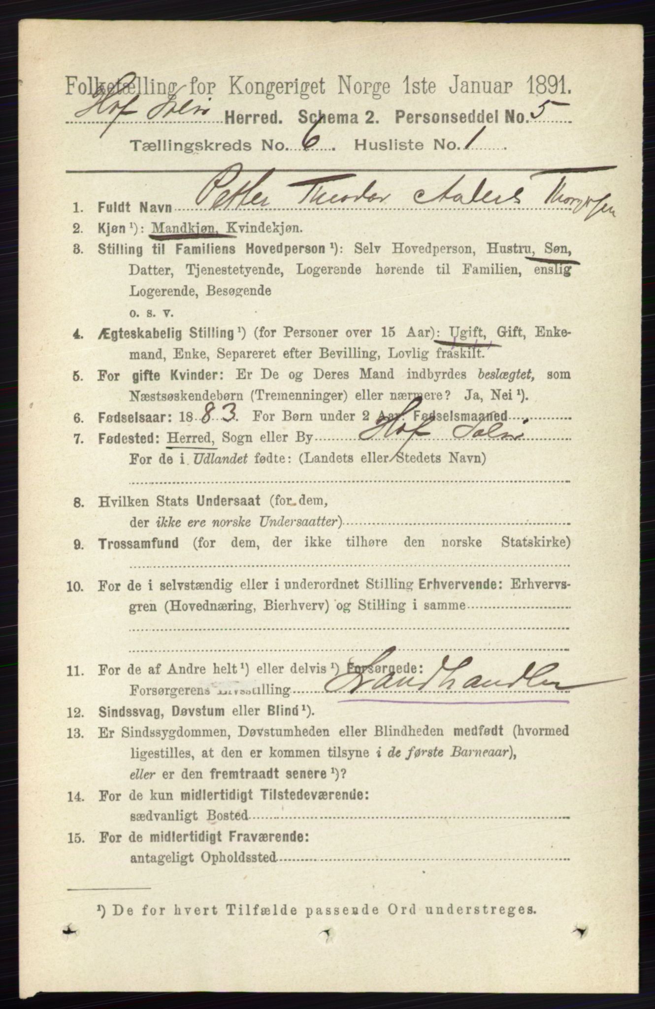 RA, 1891 census for 0424 Hof, 1891, p. 2254