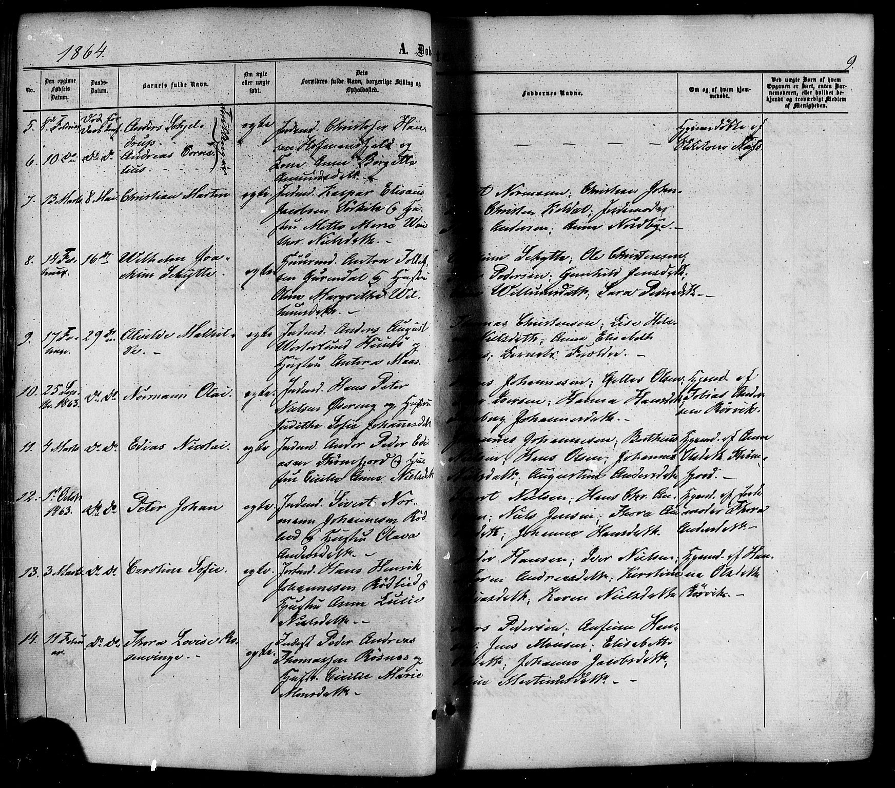 Ministerialprotokoller, klokkerbøker og fødselsregistre - Nordland, SAT/A-1459/859/L0845: Parish register (official) no. 859A05, 1863-1877, p. 9