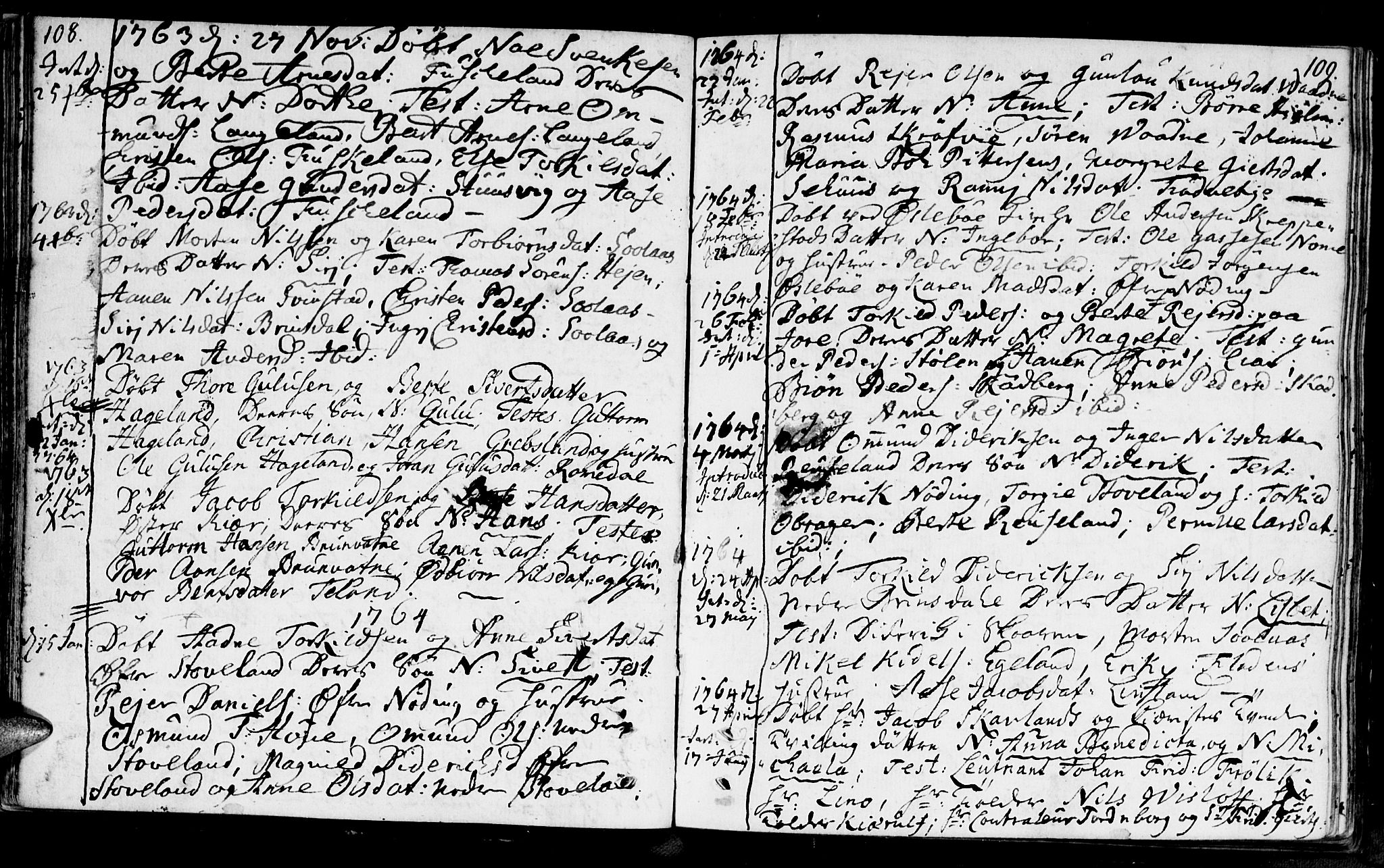 Holum sokneprestkontor, SAK/1111-0022/F/Fa/Faa/L0002: Parish register (official) no. A 2, 1756-1780, p. 108-109