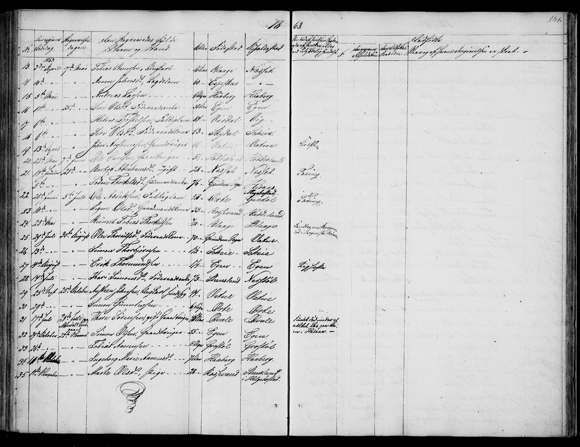 Hægebostad sokneprestkontor, AV/SAK-1111-0024/F/Fa/Fab/L0002: Parish register (official) no. A 2, 1836-1872, p. 241