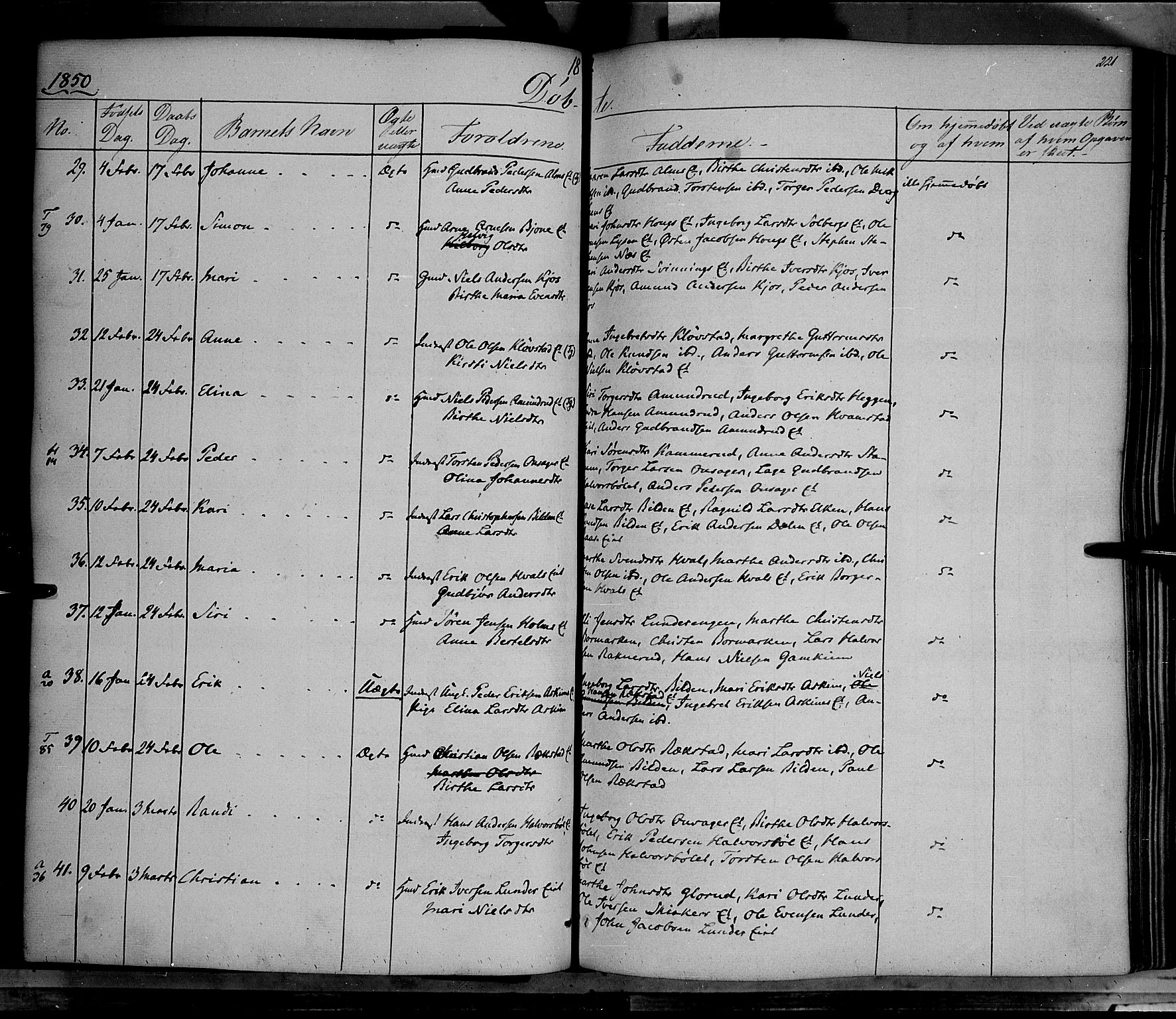 Gran prestekontor, AV/SAH-PREST-112/H/Ha/Haa/L0011: Parish register (official) no. 11, 1842-1856, p. 220-221