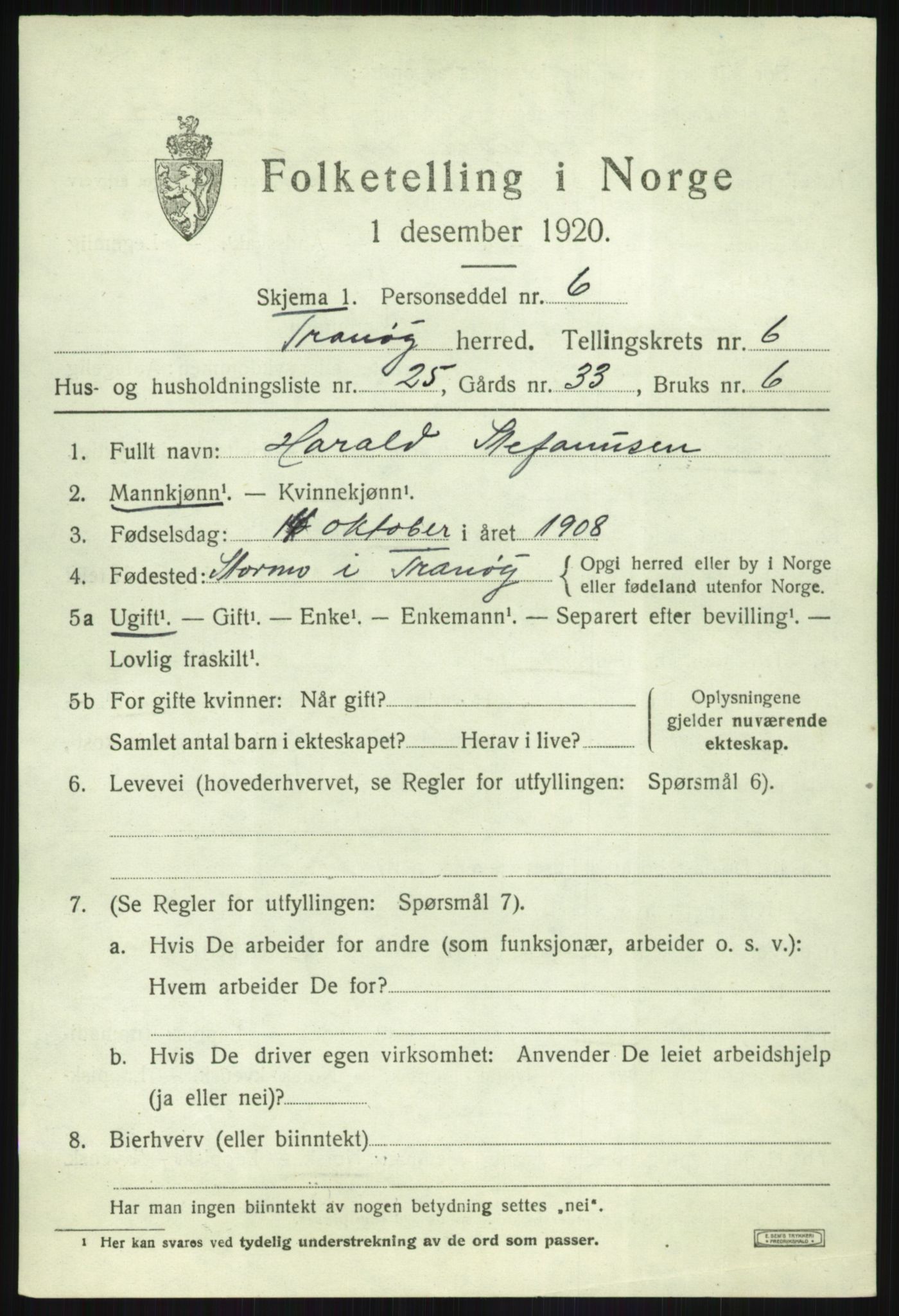 SATØ, 1920 census for Tranøy, 1920, p. 3363