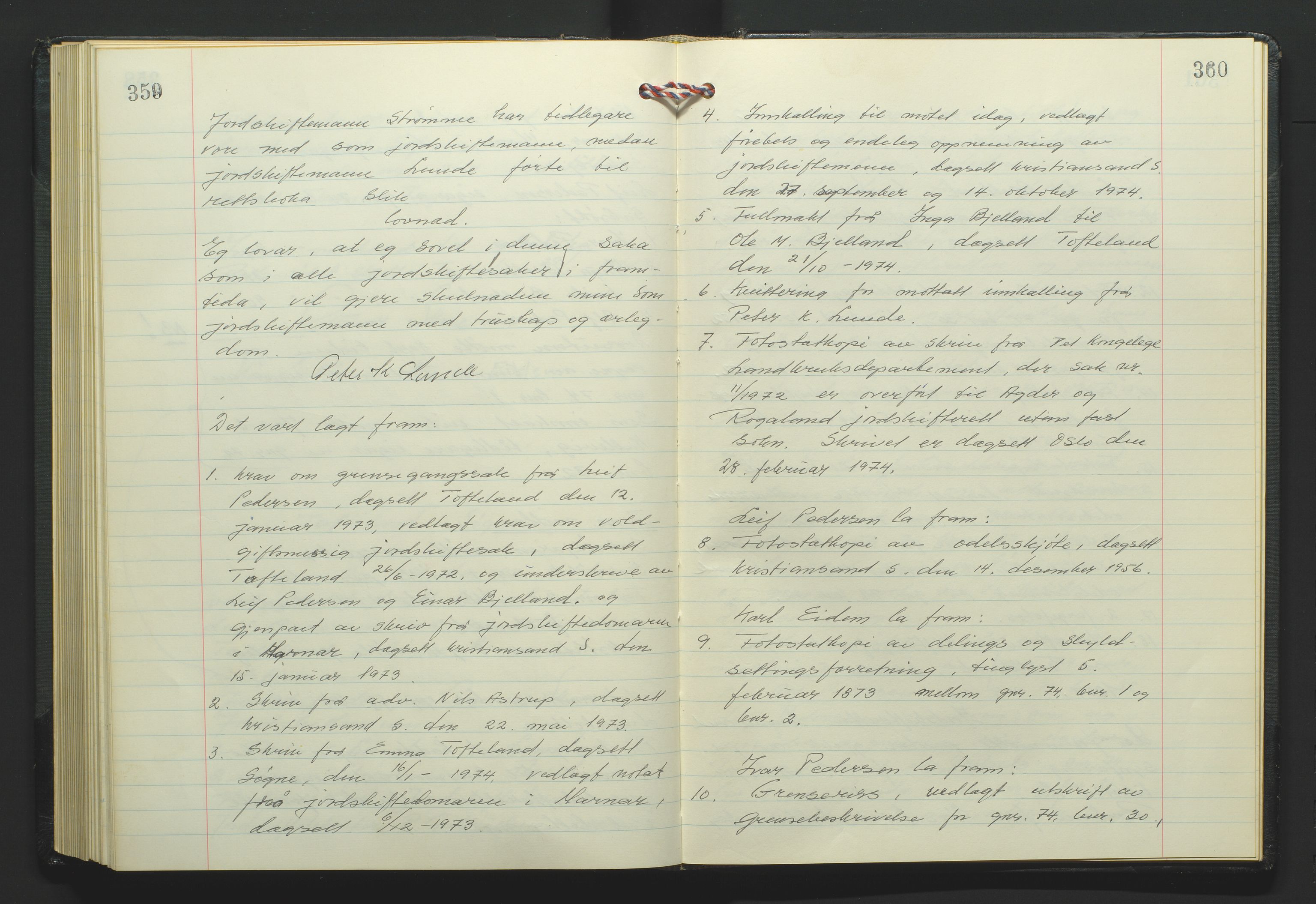 Marnar jordskifterett, AV/SAK-1541-0006/F/Fa/L0004: Jordskifterettsbok Kristiansand domssokn (Kr4), 1969-1974, p. 359-360