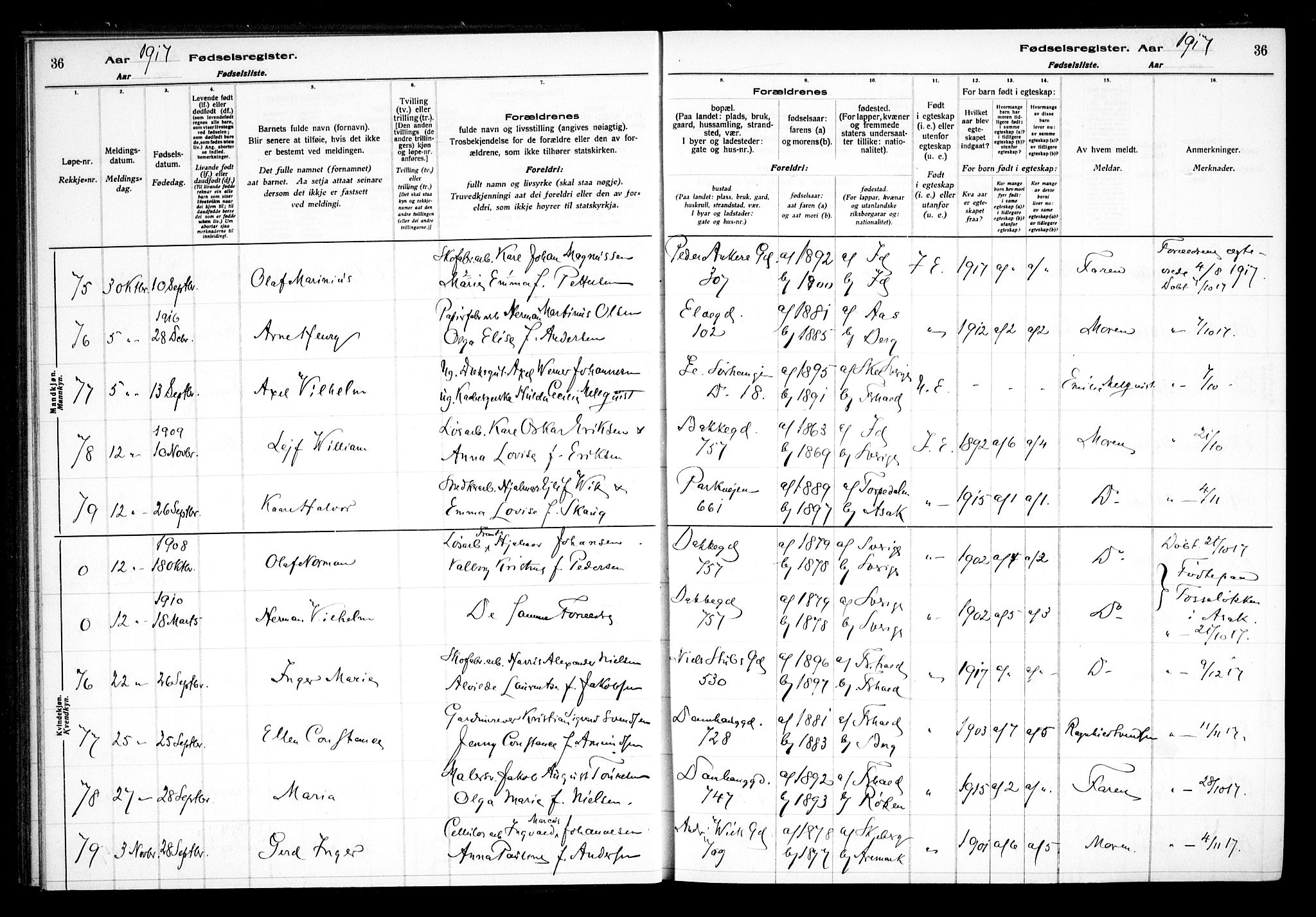 Halden prestekontor Kirkebøker, AV/SAO-A-10909/J/Ja/L0001: Birth register no. I 1, 1916-1925, p. 36