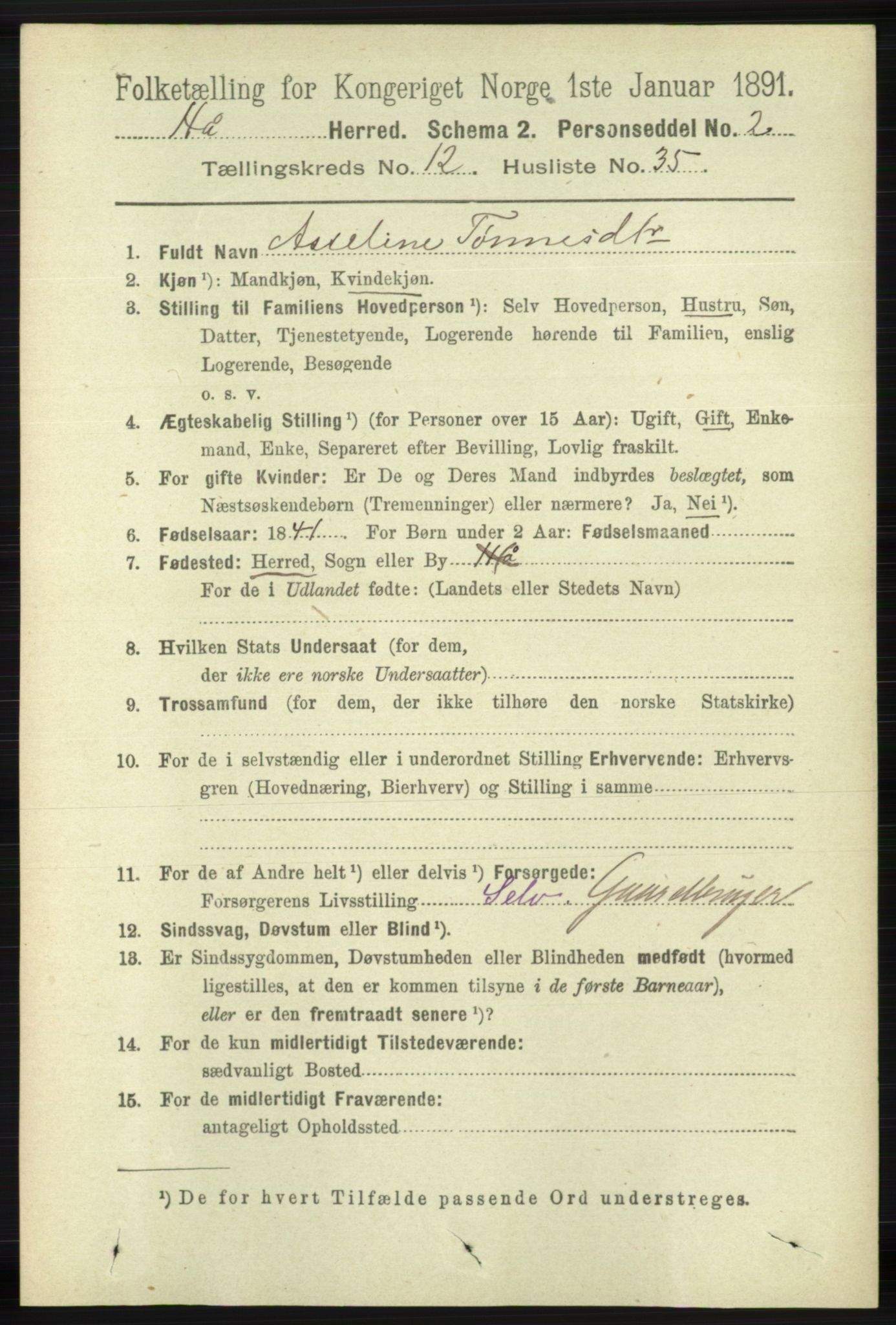 RA, 1891 census for 1119 Hå, 1891, p. 3099