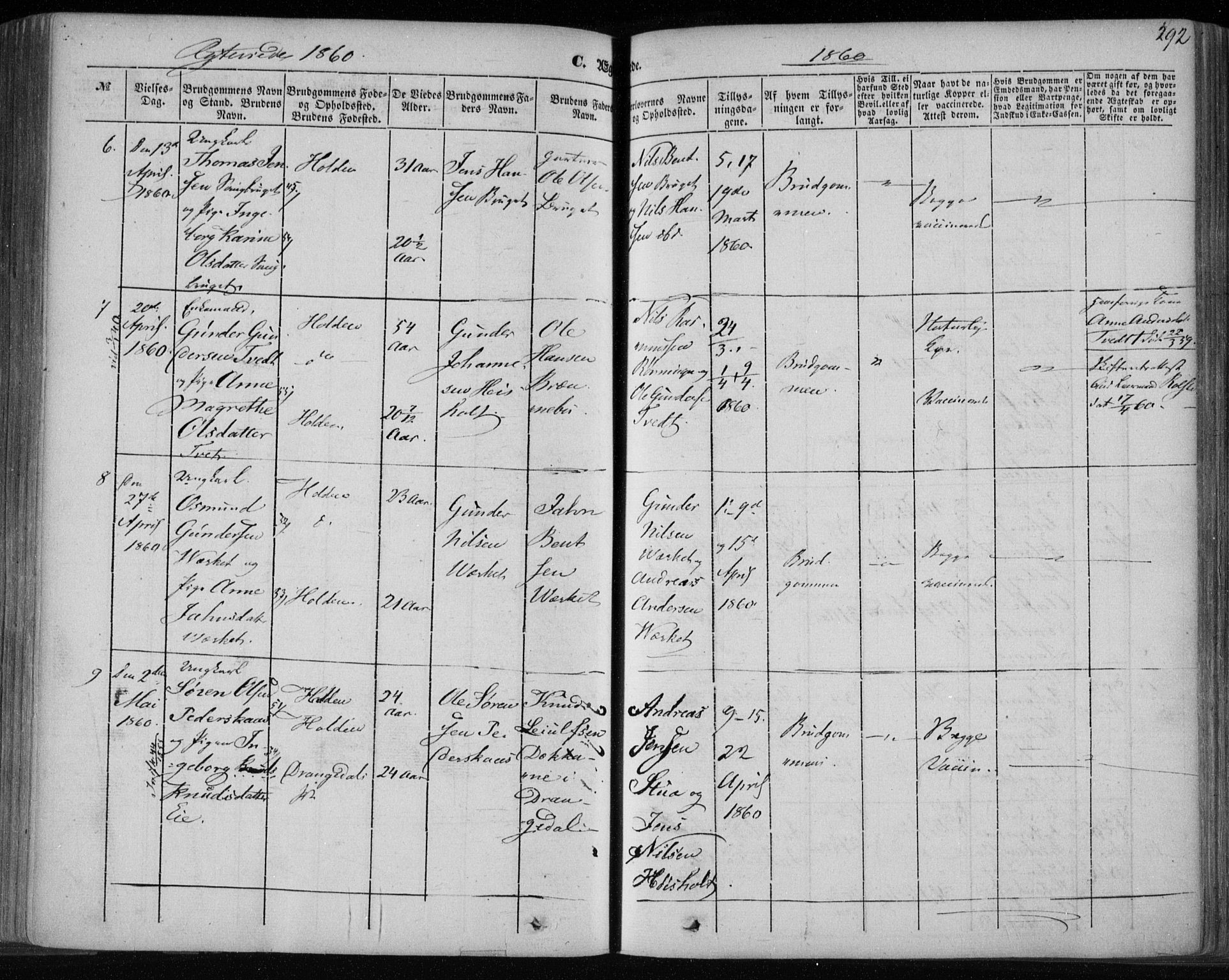 Holla kirkebøker, AV/SAKO-A-272/F/Fa/L0005: Parish register (official) no. 5, 1849-1860, p. 292