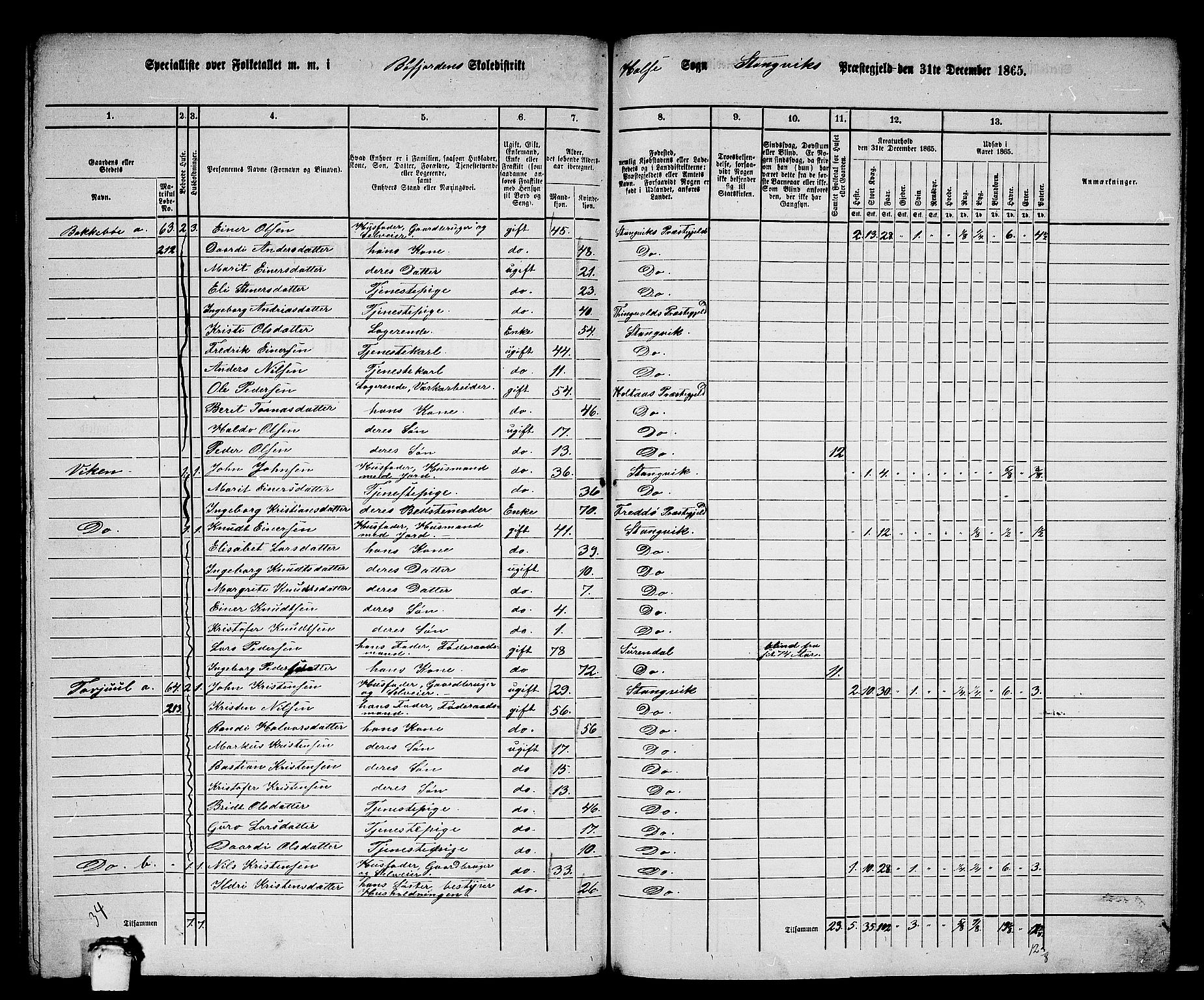 RA, 1865 census for Stangvik, 1865, p. 175