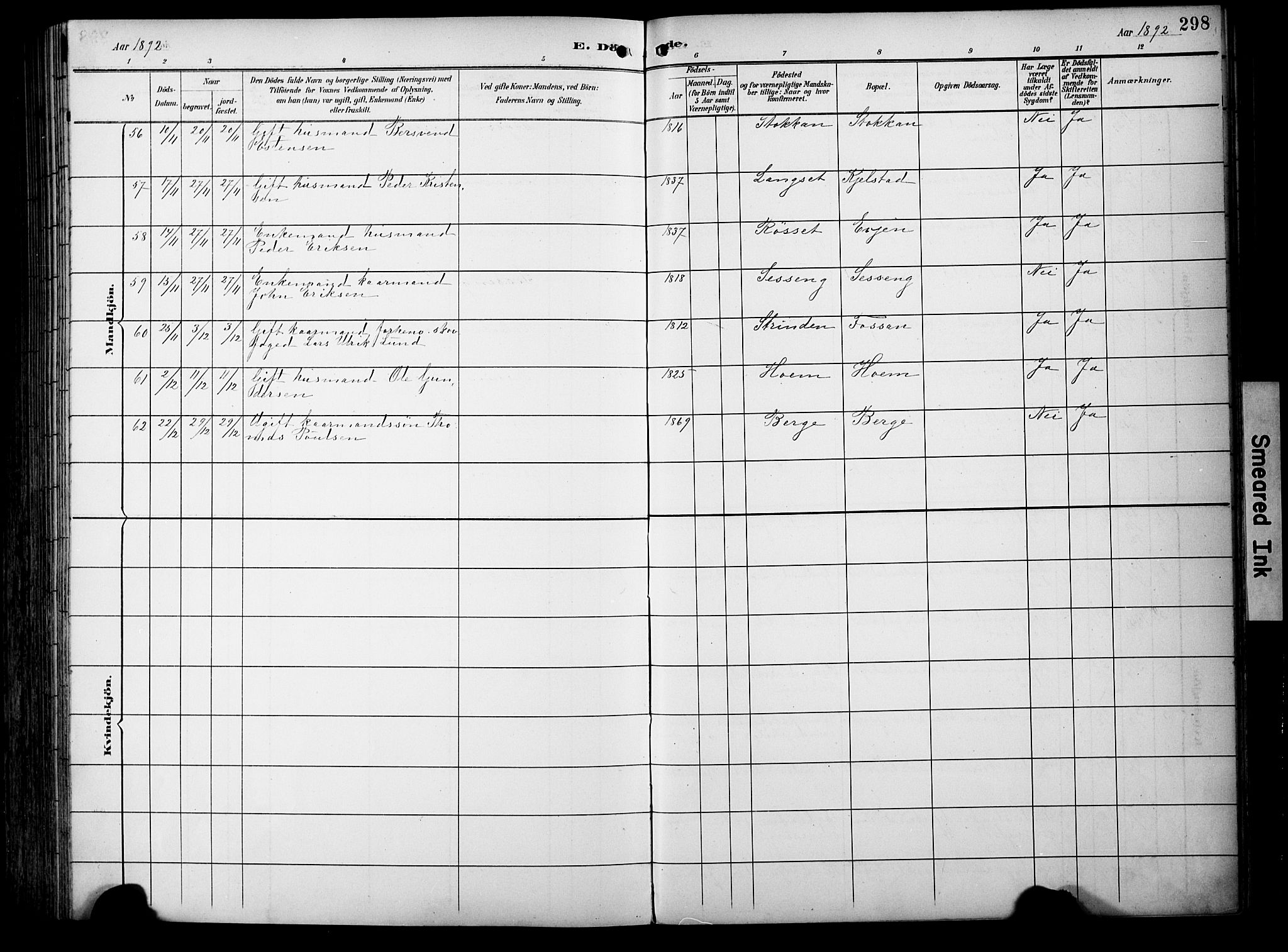 Ministerialprotokoller, klokkerbøker og fødselsregistre - Sør-Trøndelag, AV/SAT-A-1456/695/L1149: Parish register (official) no. 695A09, 1891-1902, p. 298